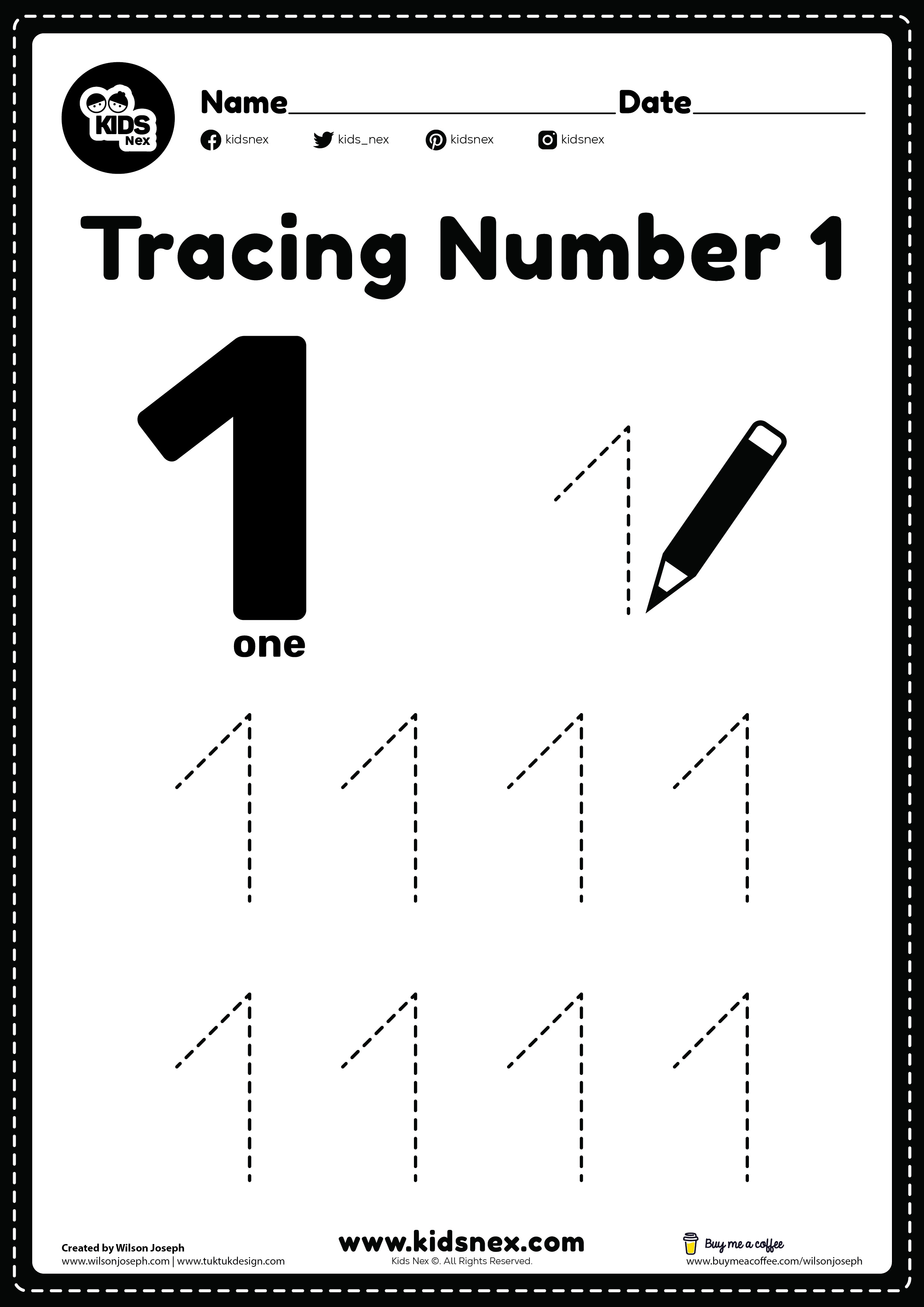 number 1 tracing worksheet free printable