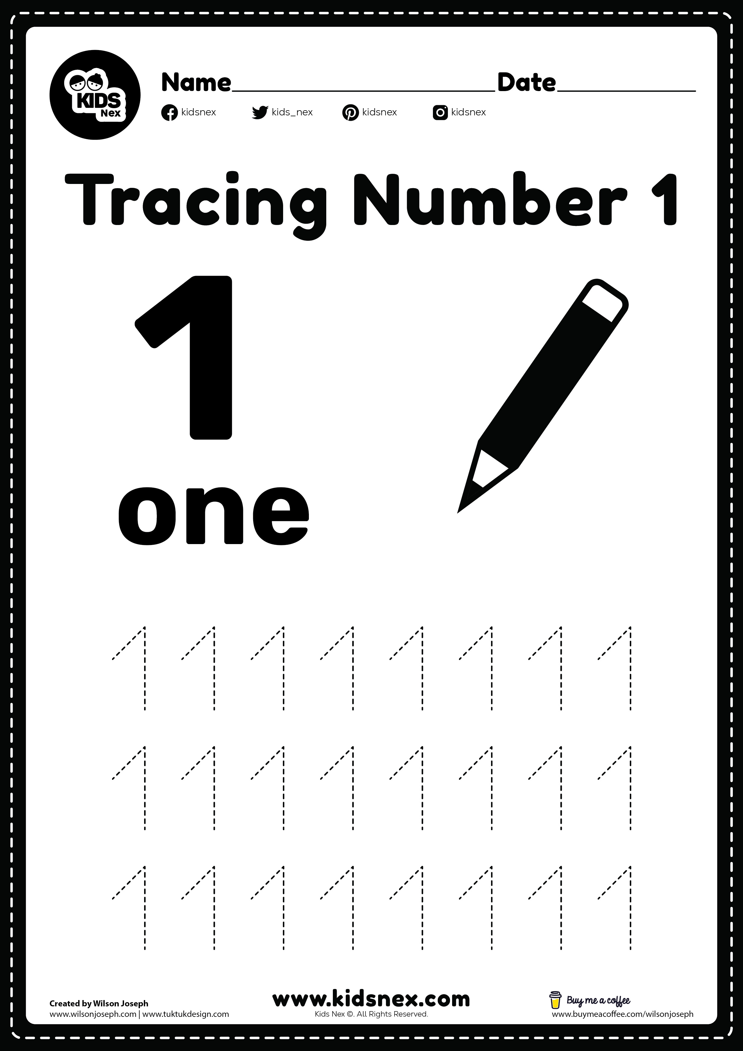 Number 1 tracing worksheet for preschool