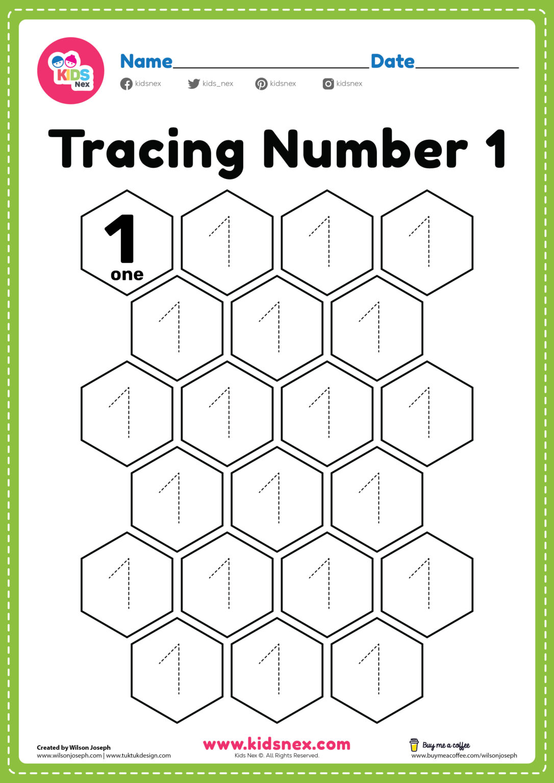 Free PDF Printable Number 1 Tracing Worksheet for Kids
