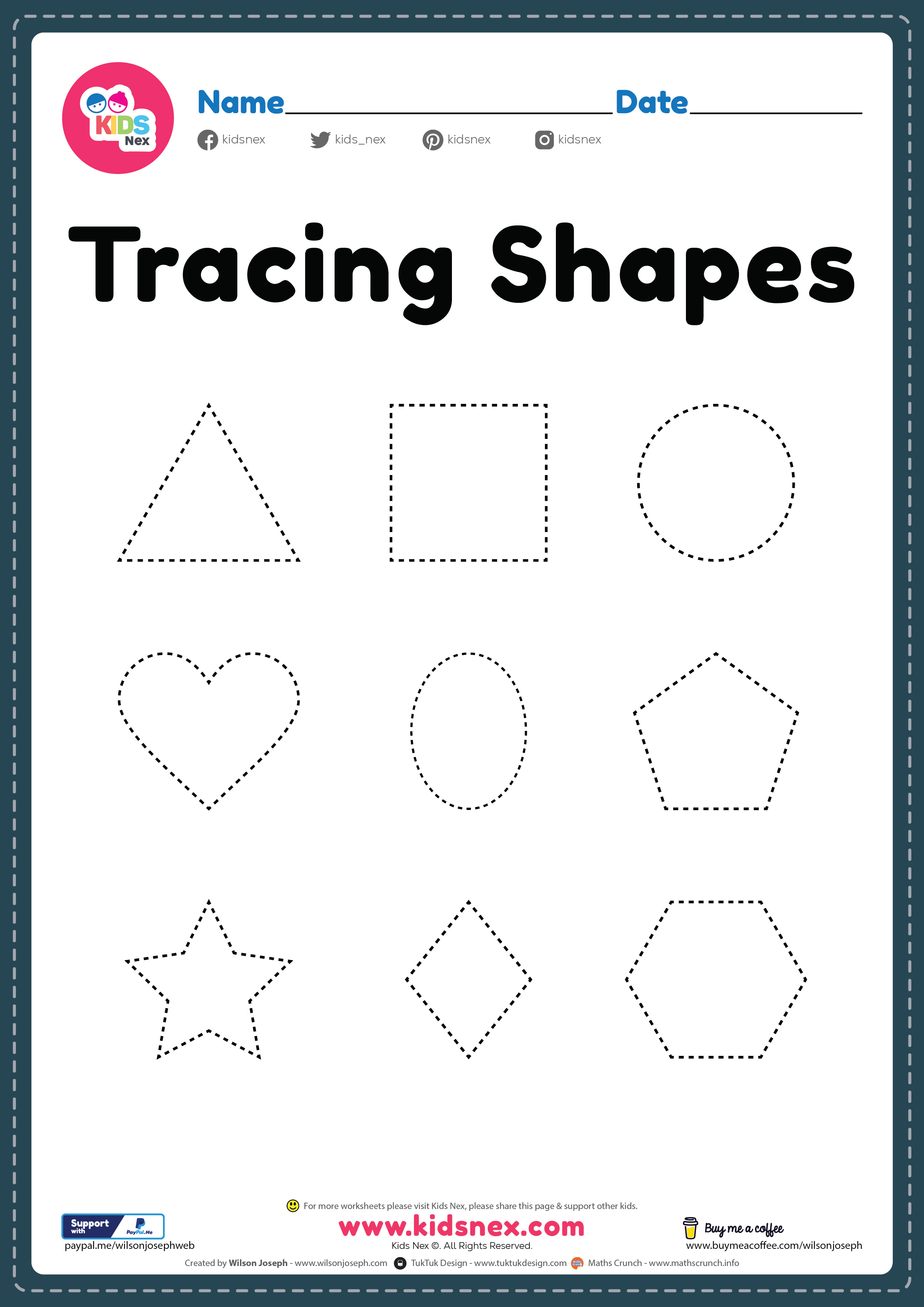 Tracing Shapes Worksheet - Free PDF Printable