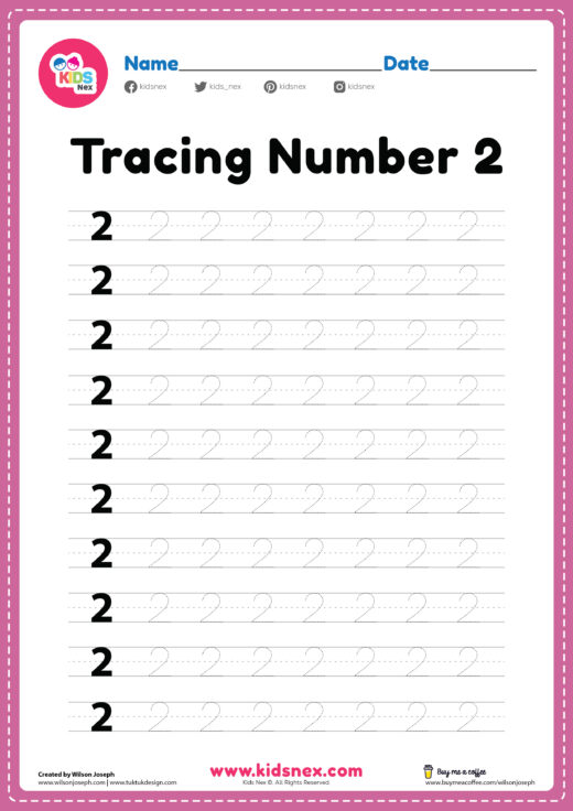 Tracing Number 2 Worksheet for Kindergarten Free Printable PDF