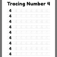Tracing number 4 worksheet