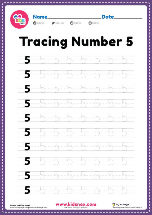 Tracing Number 5 Worksheet