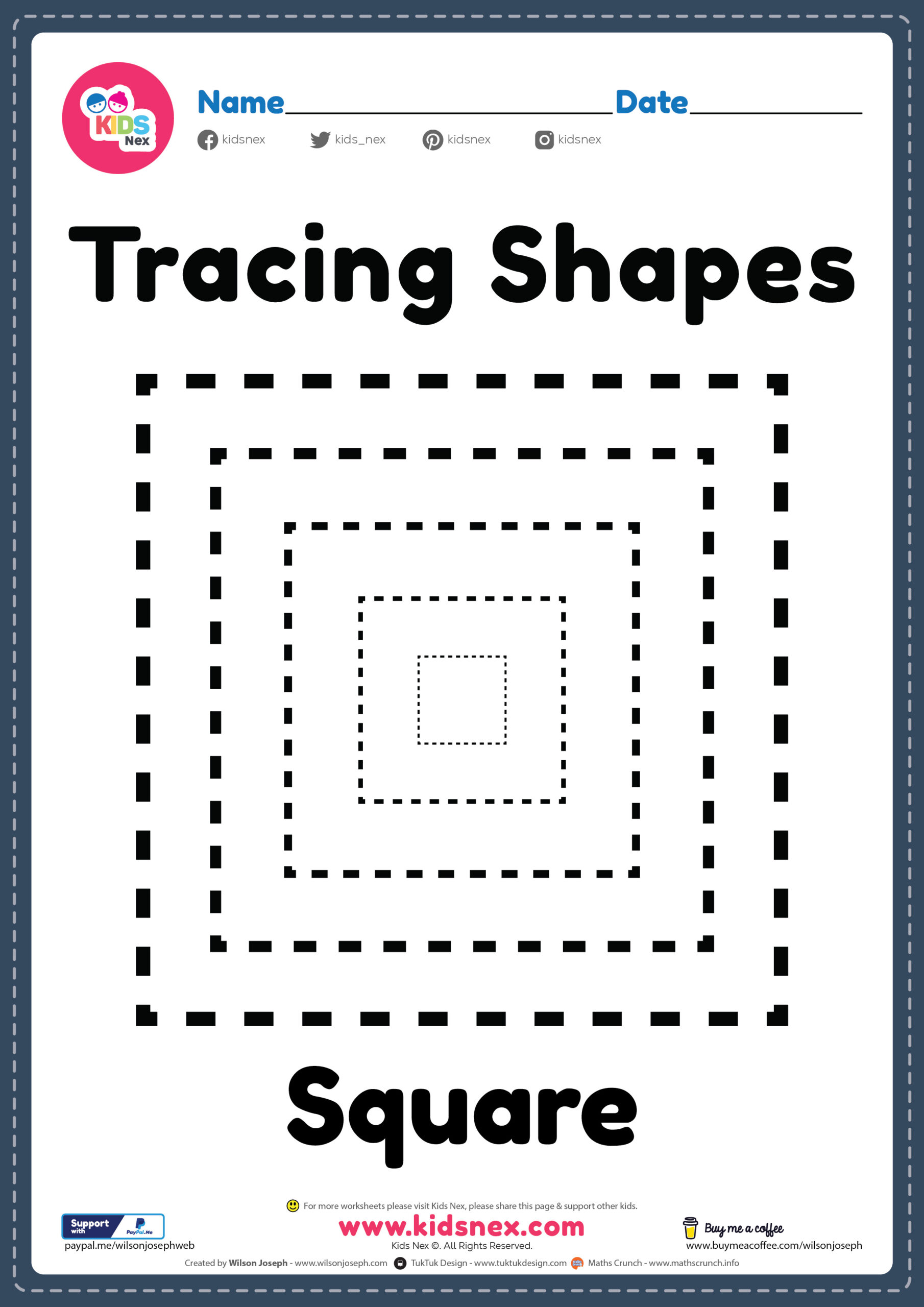 Tracing shapes worksheet square lines for kindergarten