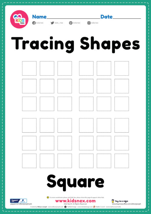 Free printable tracing square shapes worksheet