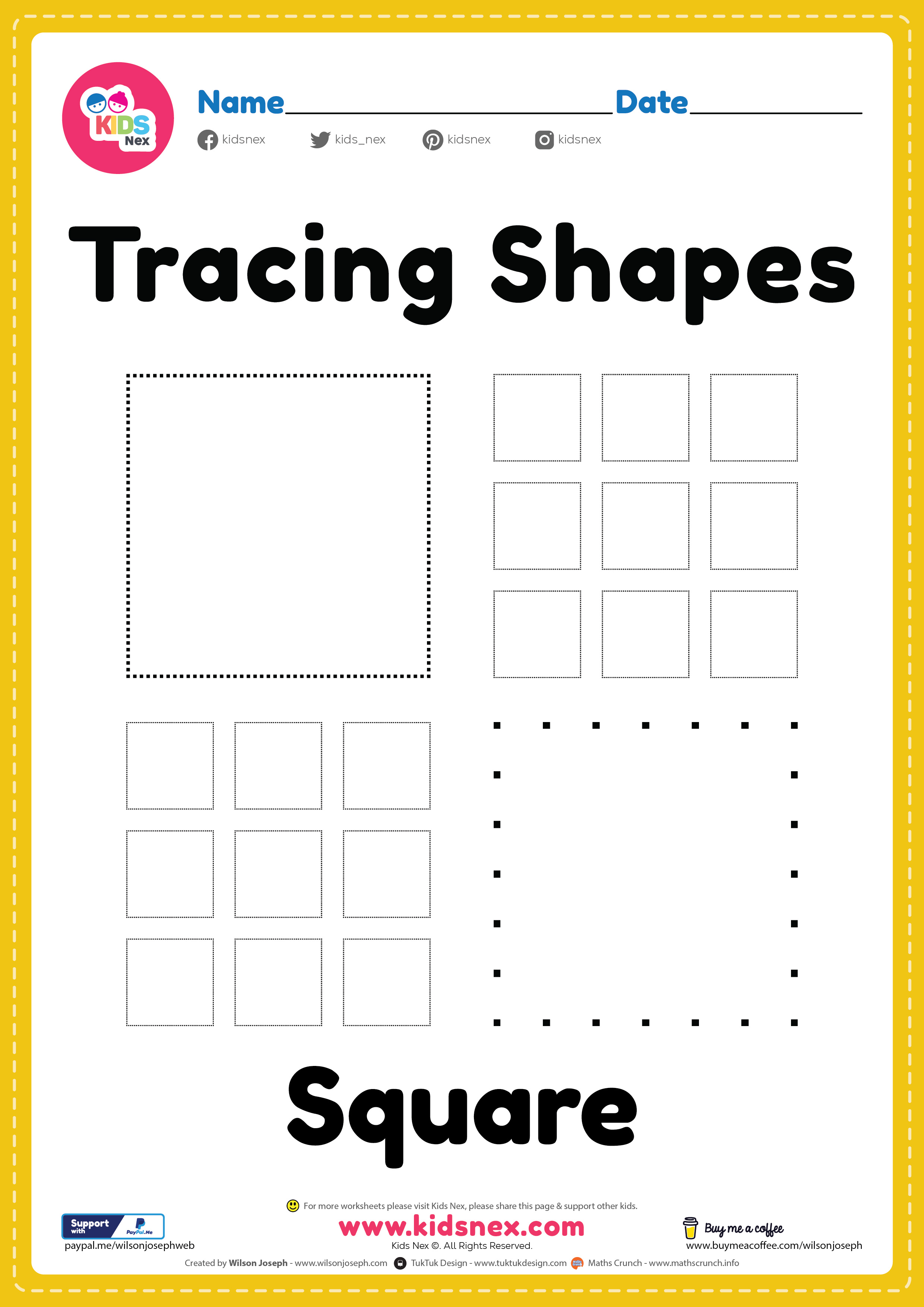 Tracing Square Free Printable Shapes Worksheet