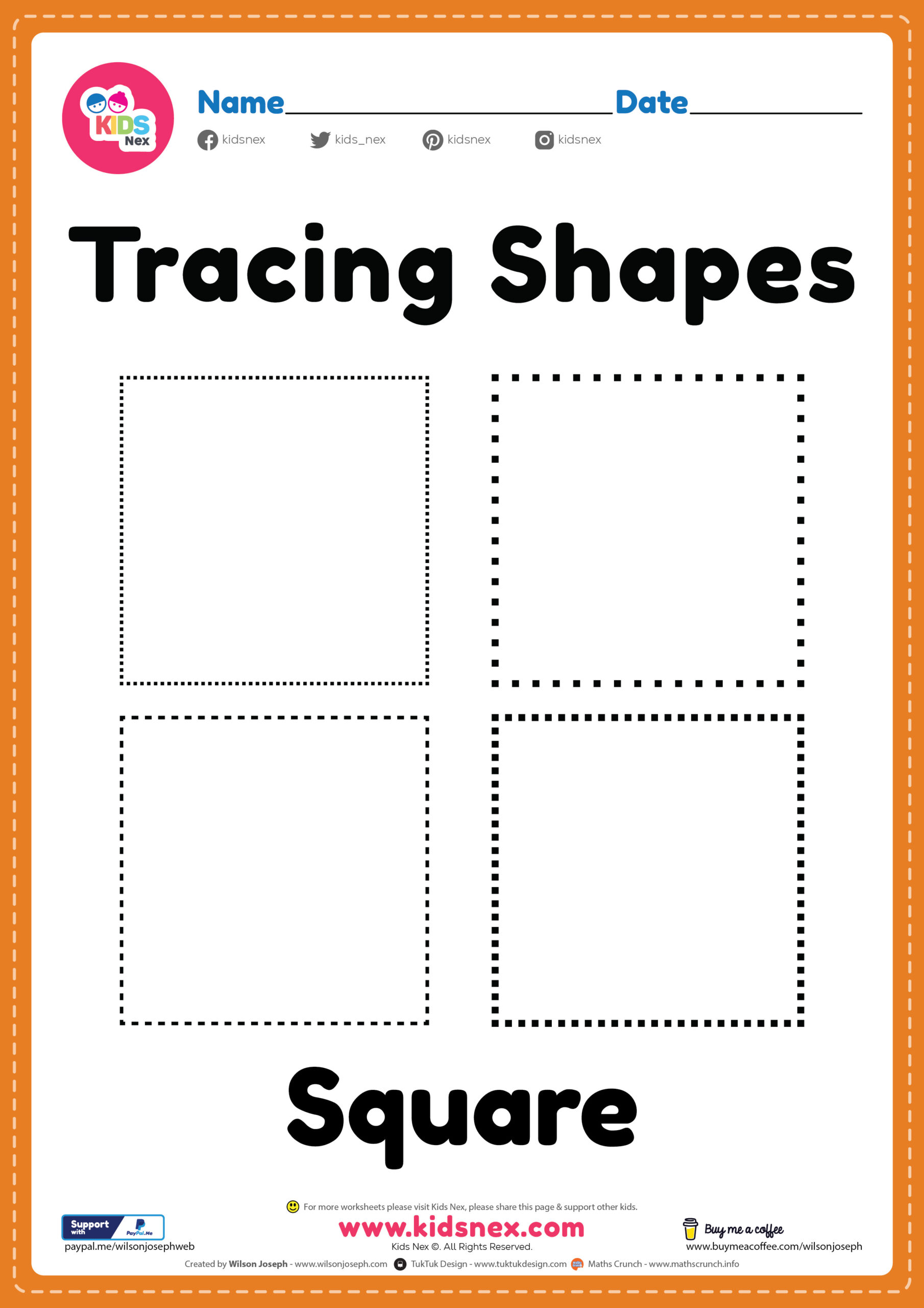 Square Tracing Free Printable Shapes Worksheet