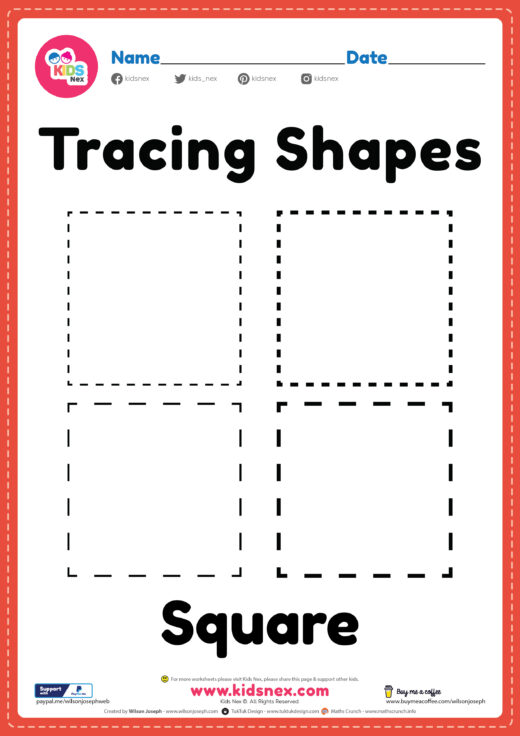 Printable Free Tracing Square Shapes Worksheet