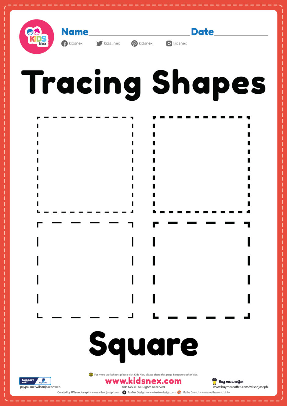 Printable Free Tracing Square Shapes Worksheet