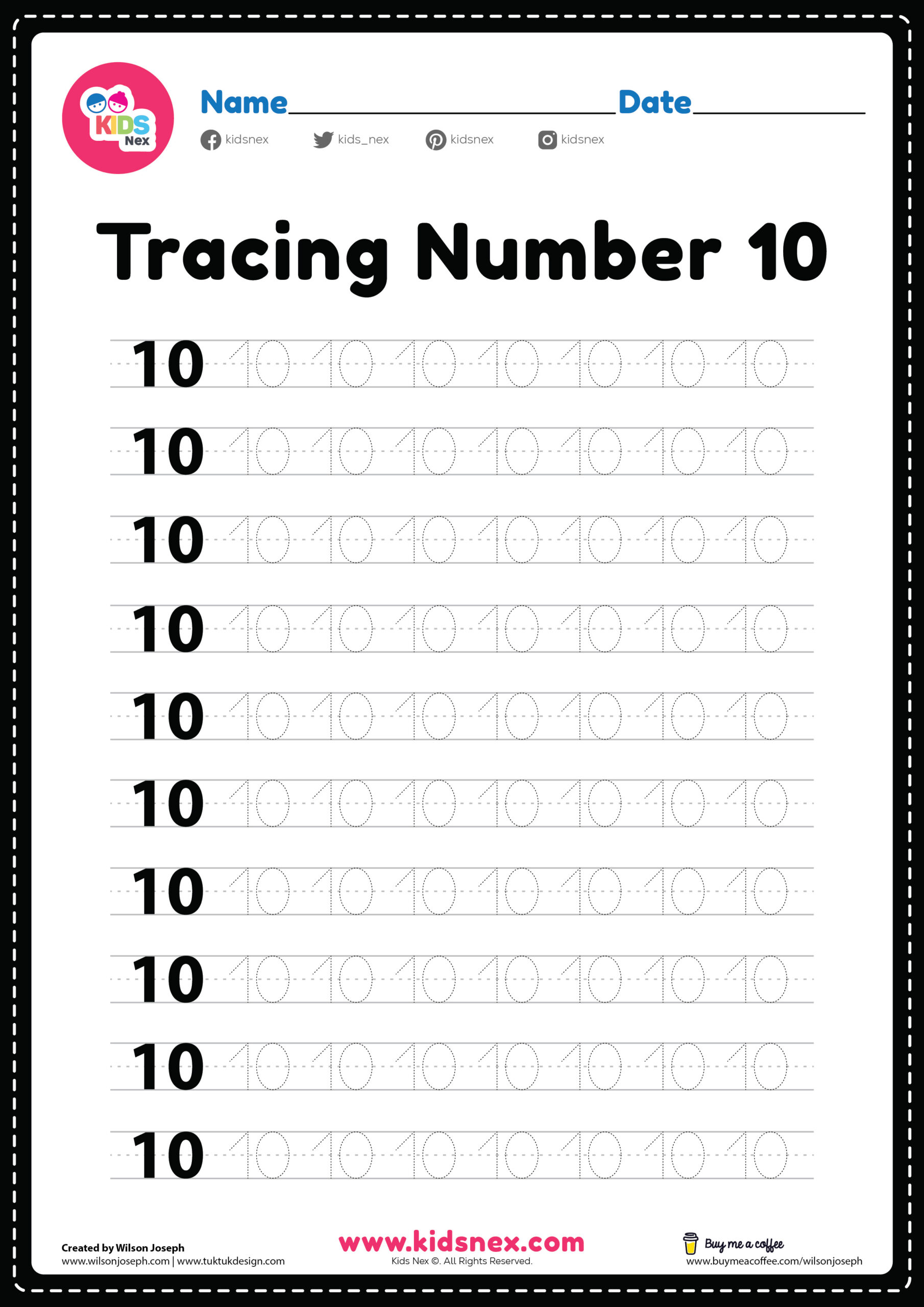 Tracing number 10 worksheet