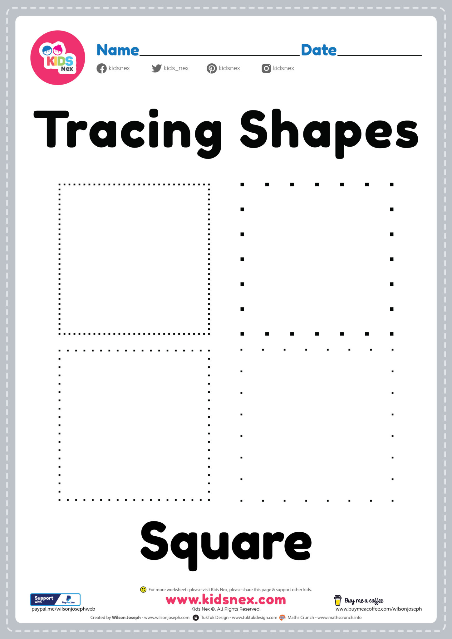 Free printable worksheet for tracing square shapes for kids