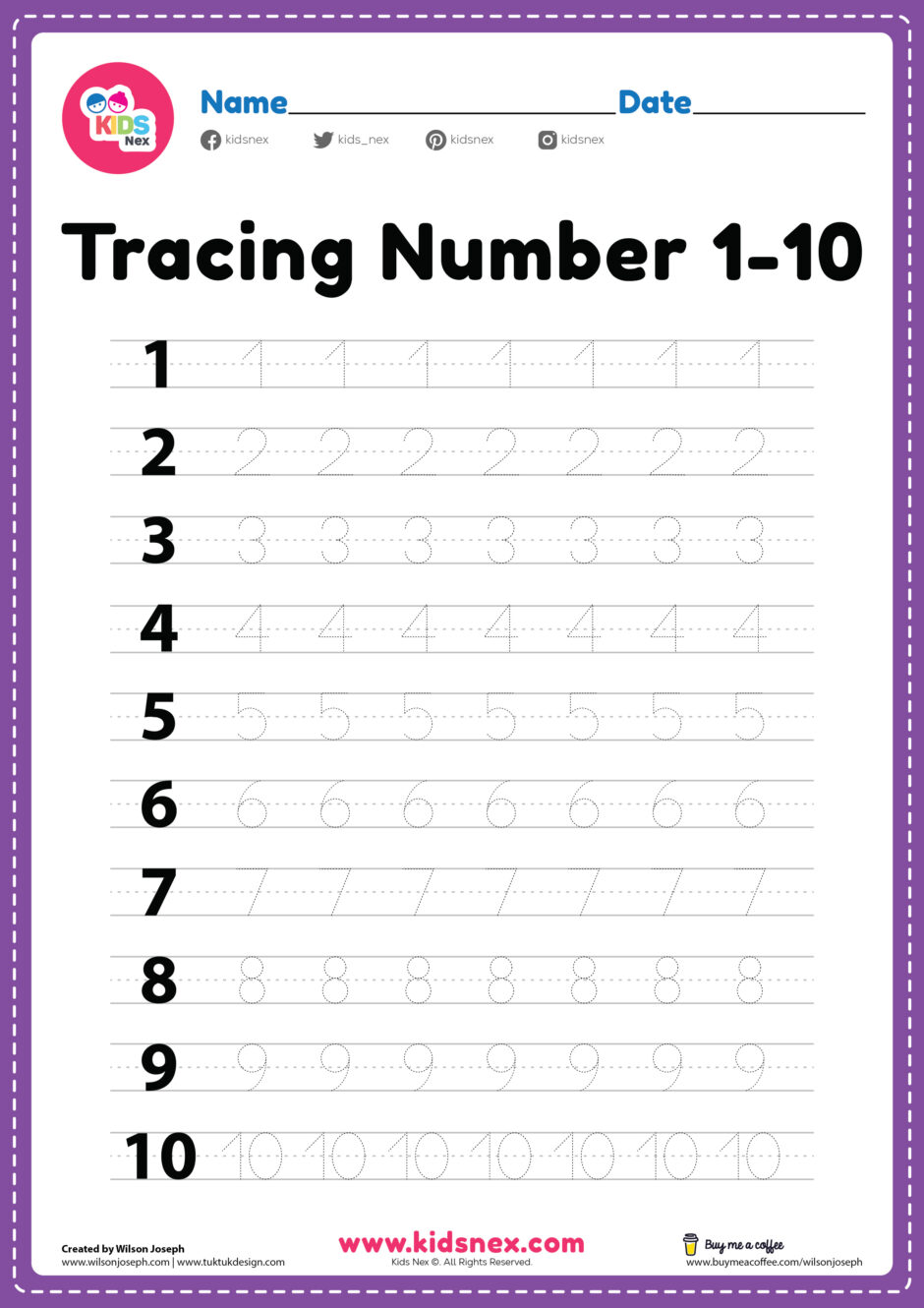 Tracing number 1-10 worksheet