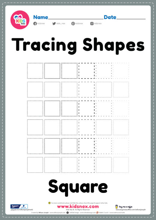 Square Shapes Tracing Worksheet free Printable
