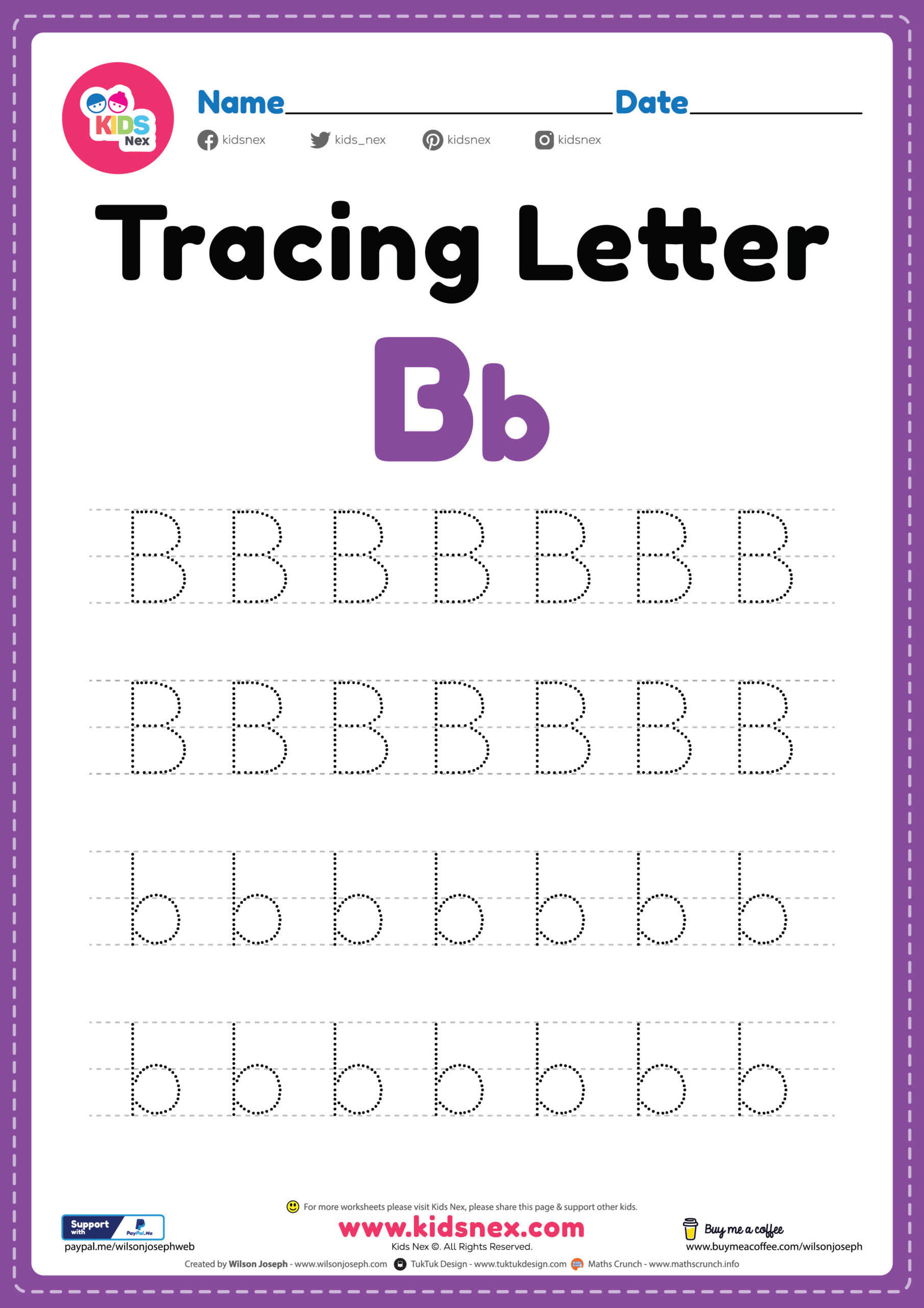 Tracing Letter B Alphabet Worksheet Free Printable PDF