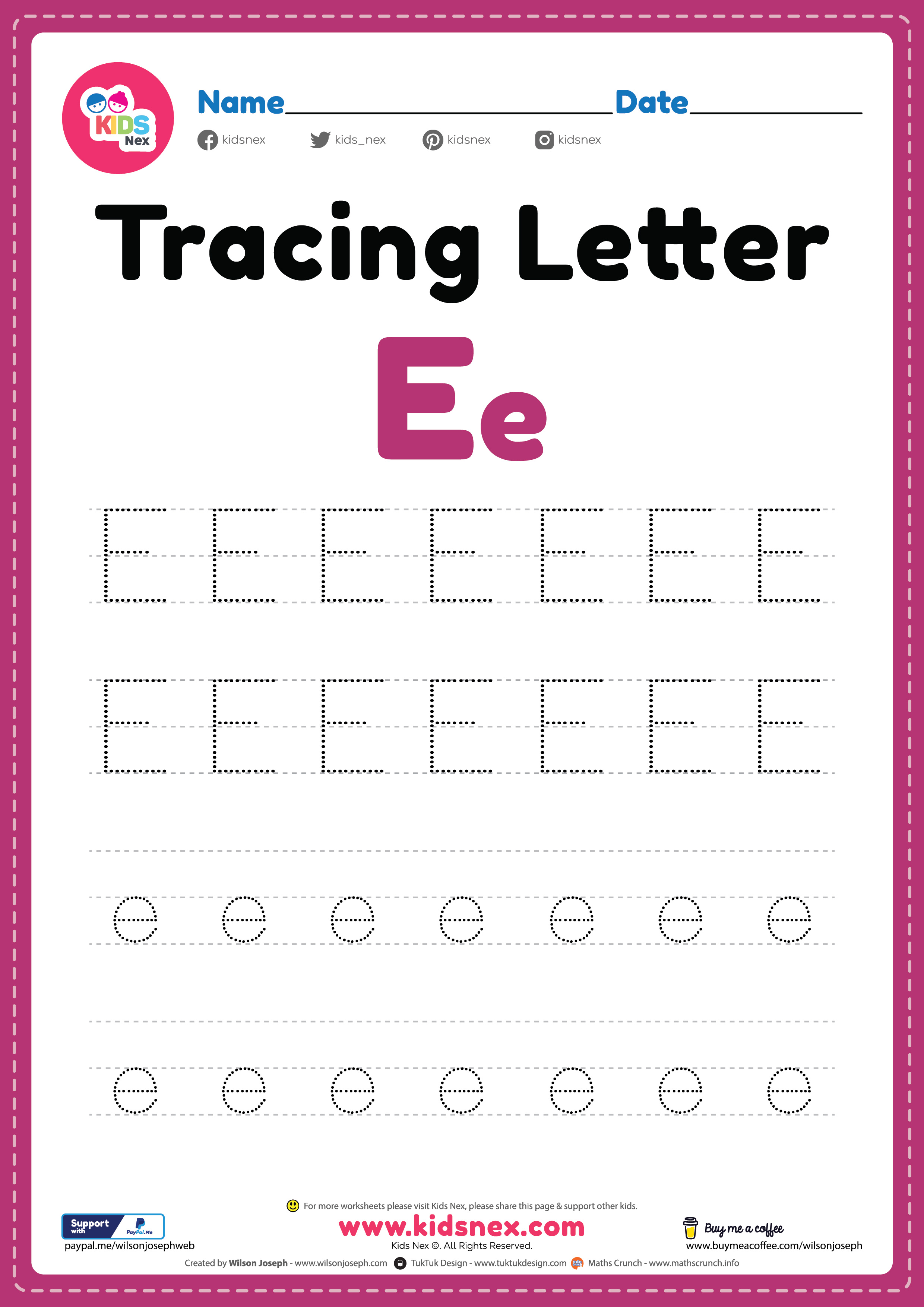 Tracing Letter E Alphabet Worksheet