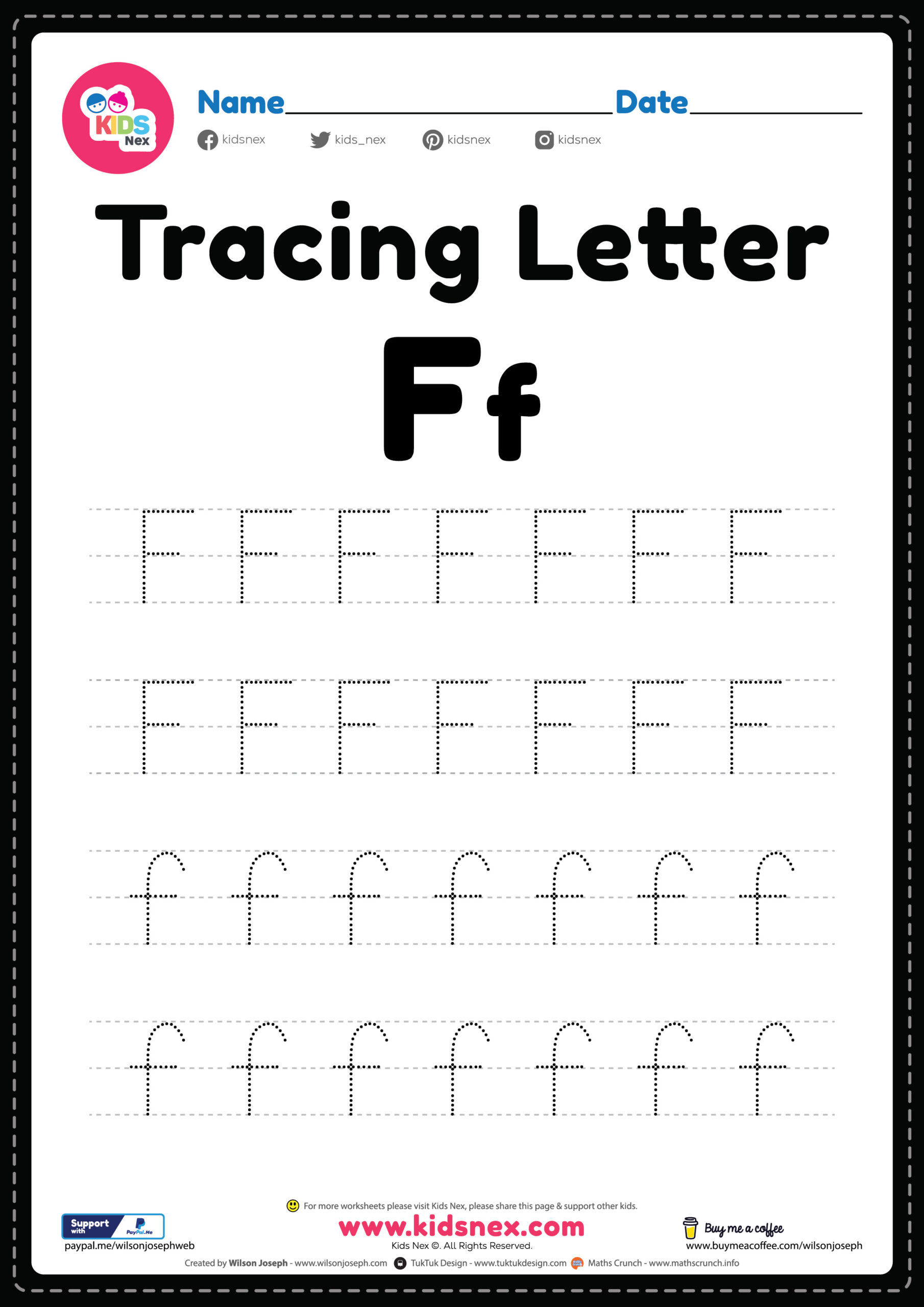 Tracing Letter F Alphabet Worksheet Free Printable PDF