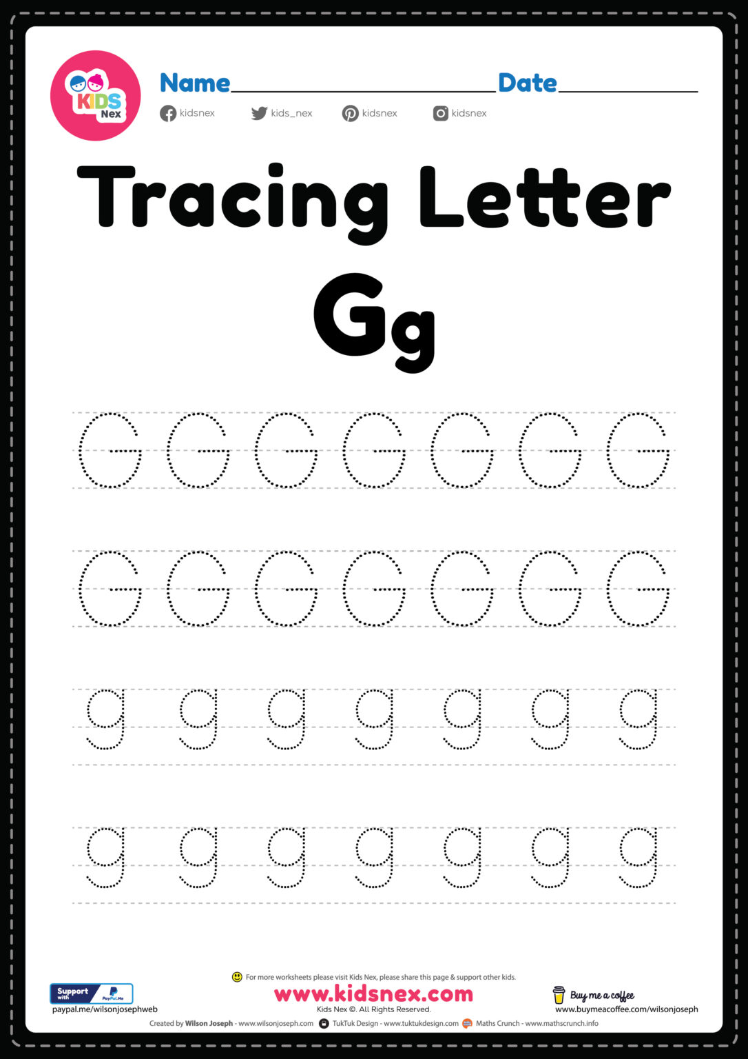 Tracing Letter G Alphabet Worksheet Free PDF Printable