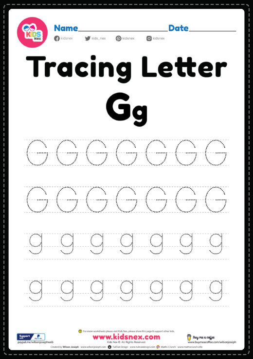 Tracing Letter G Alphabet Worksheet