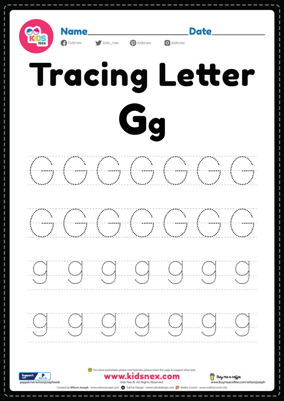 Tracing Letter G Alphabet Worksheet