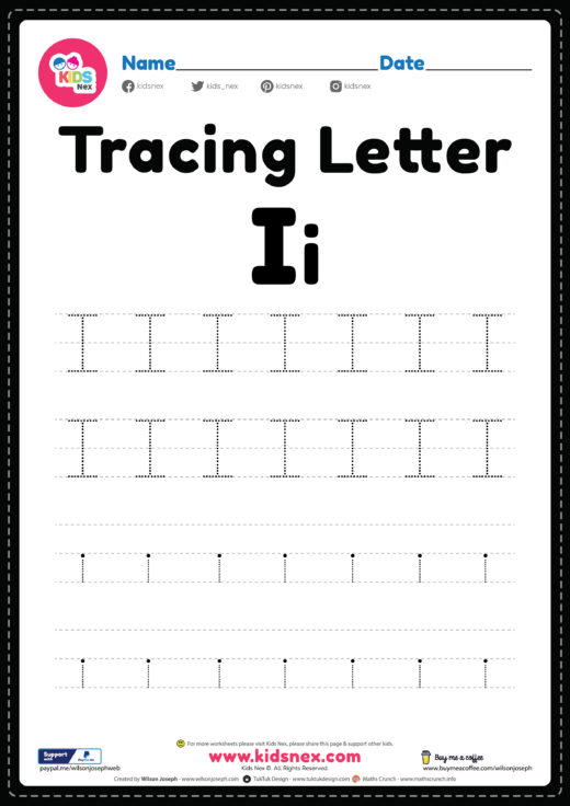 Tracing Letter I Alphabet Worksheet