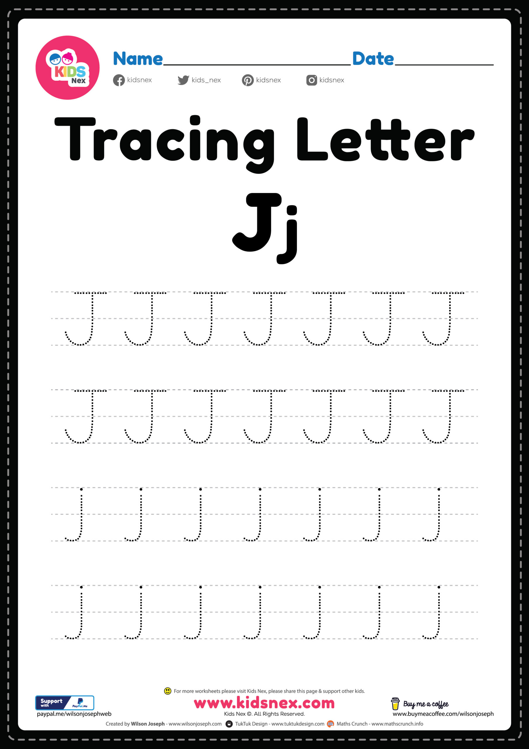 Tracing Letter J Alphabet Worksheet Free Printable PDF