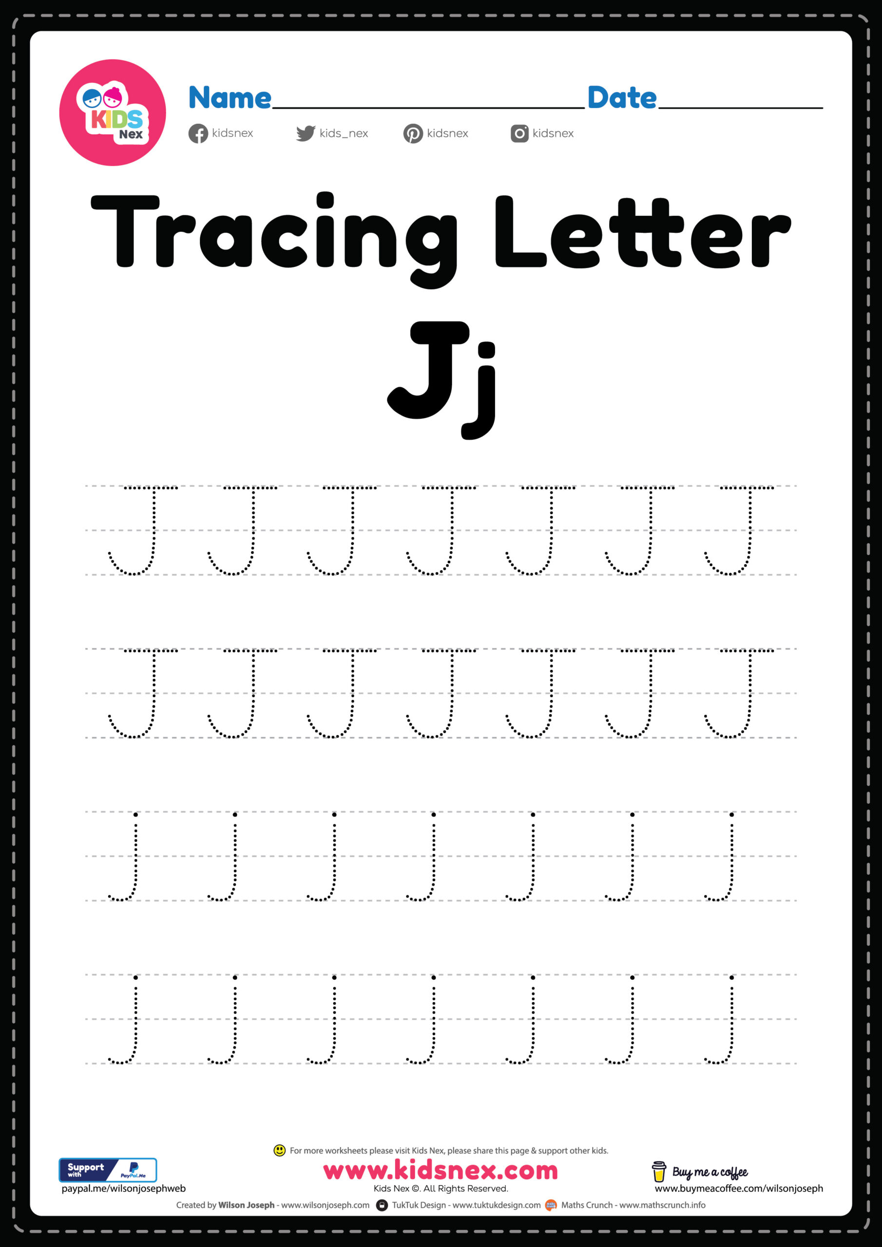 Tracing Letter J Alphabet Worksheet