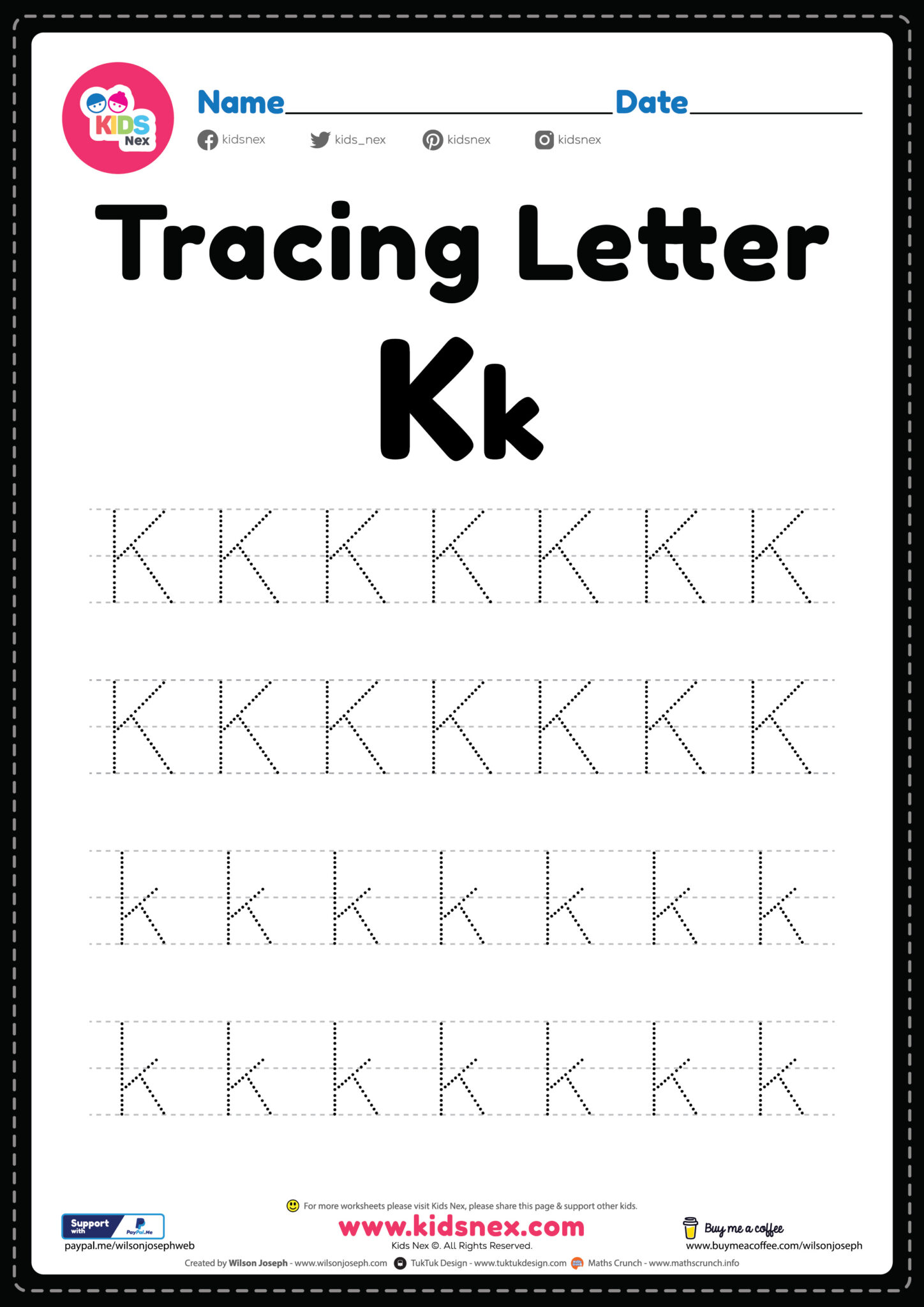 Free Printable Tracing Letter K Alphabet Worksheet