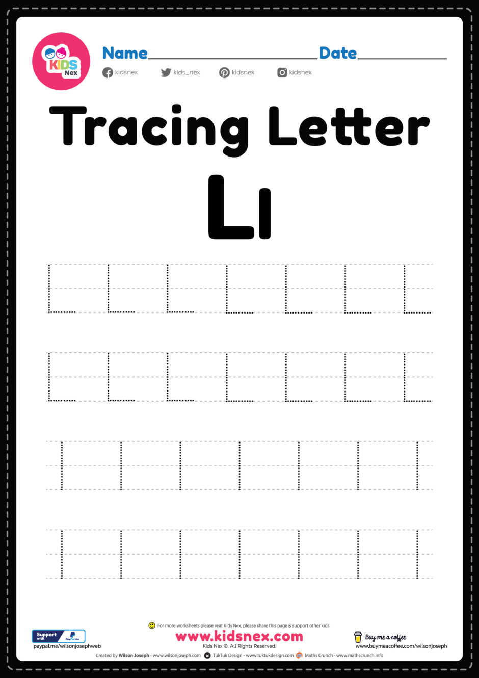 Tracing Letter L Alphabet Worksheet