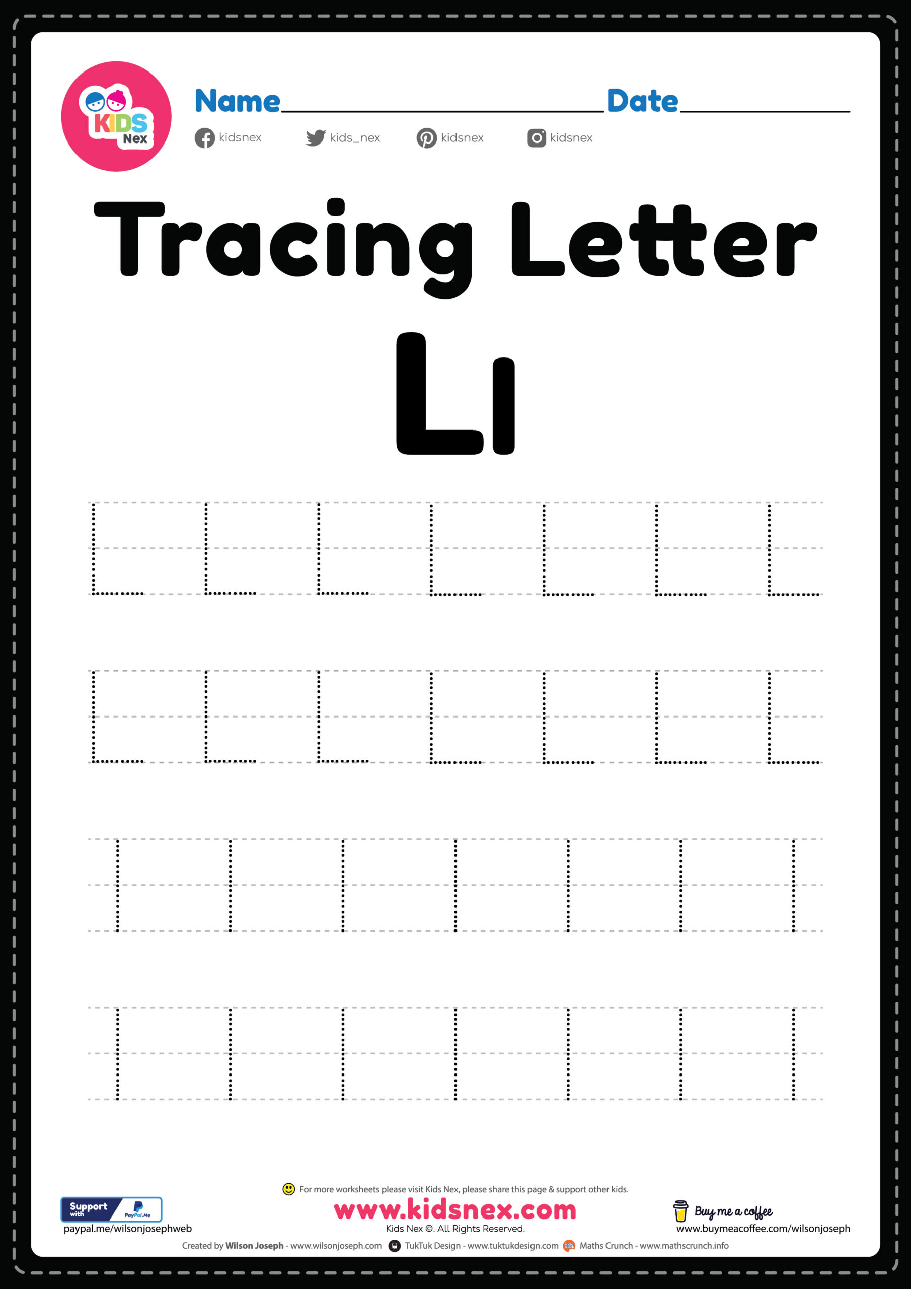 Free Printable Tracing Letter L Alphabet Worksheet