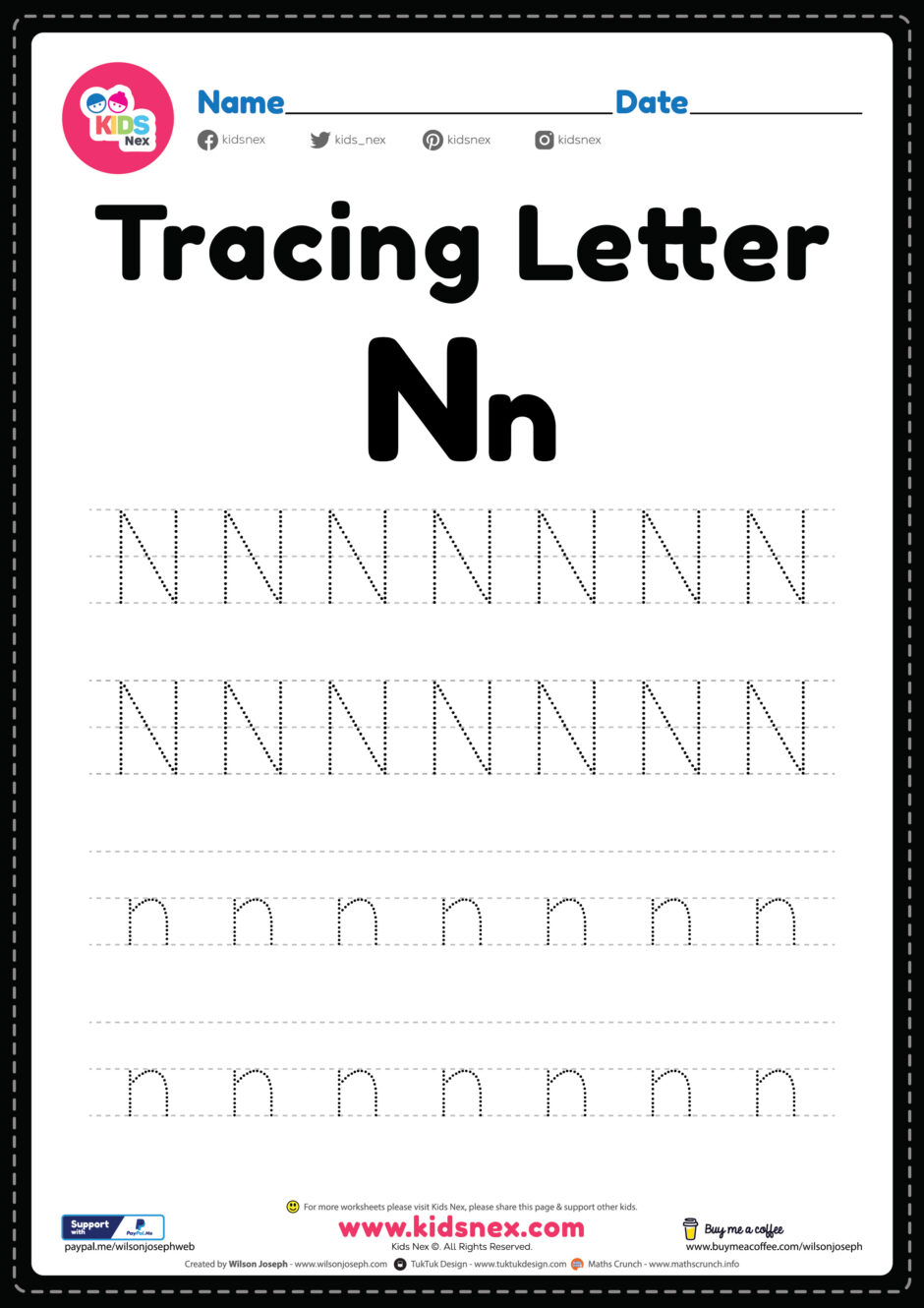 Tracing Letter N Alphabet Worksheet