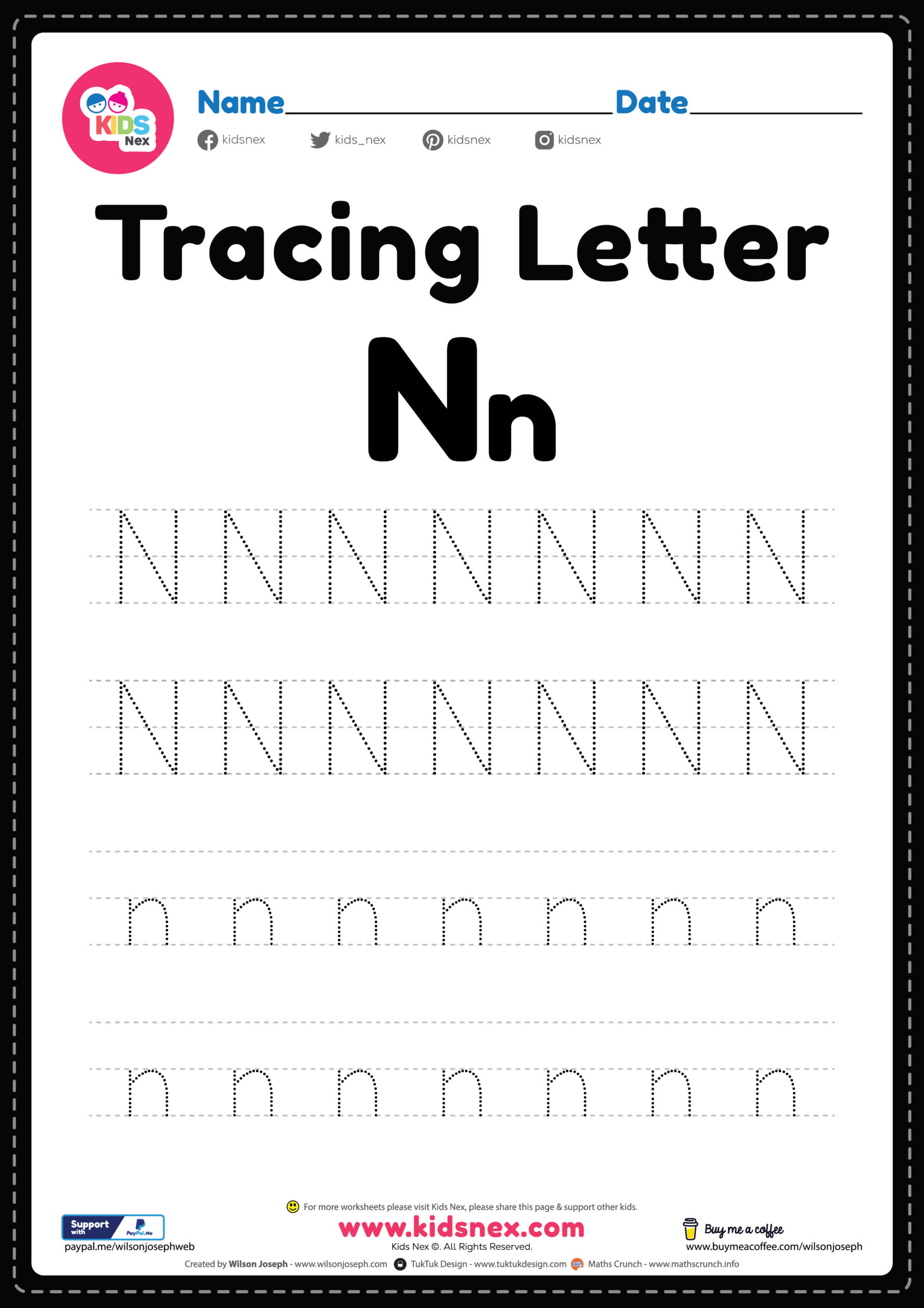 Tracing Letter N Alphabet Worksheet