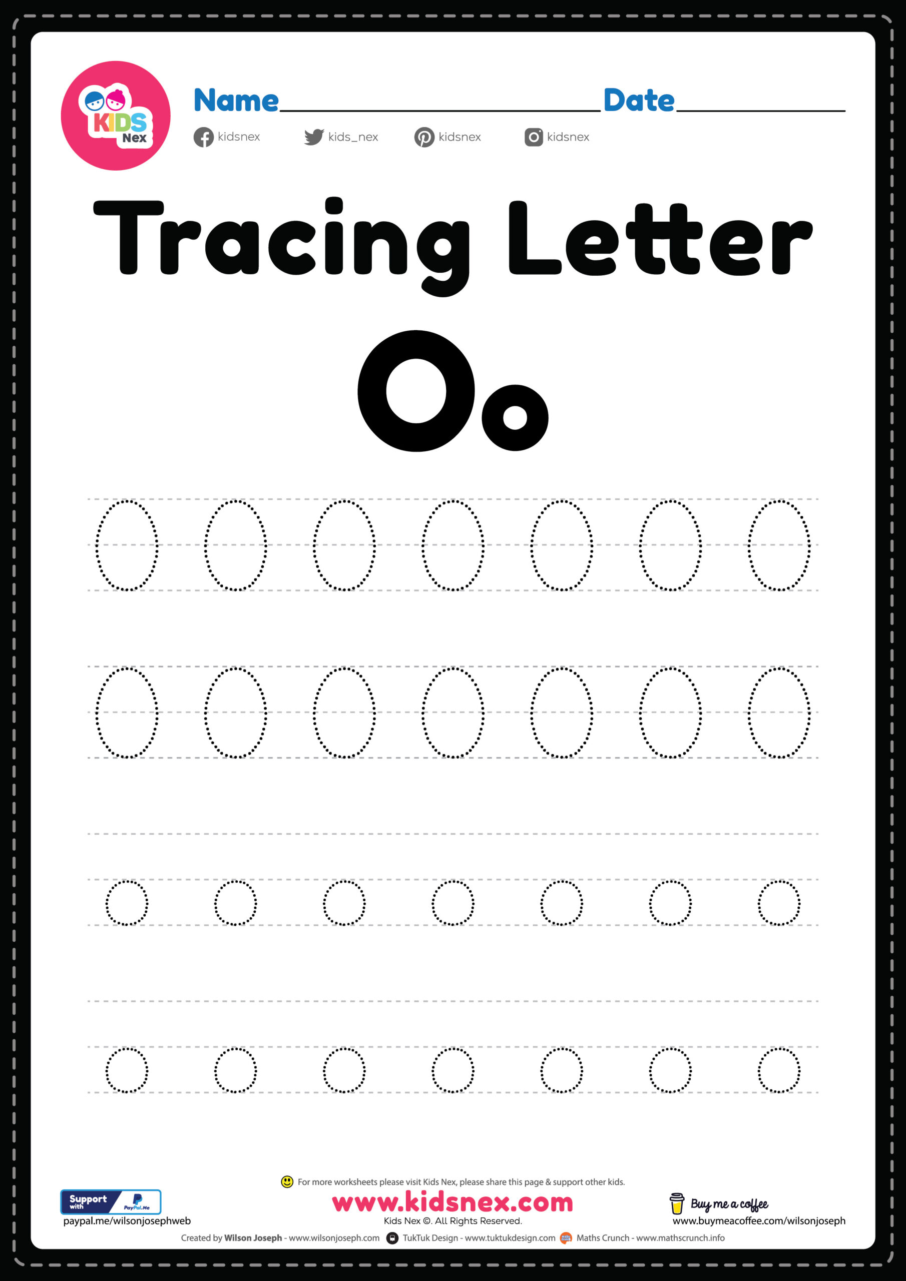 Tracing Letter O Alphabet Worksheet
