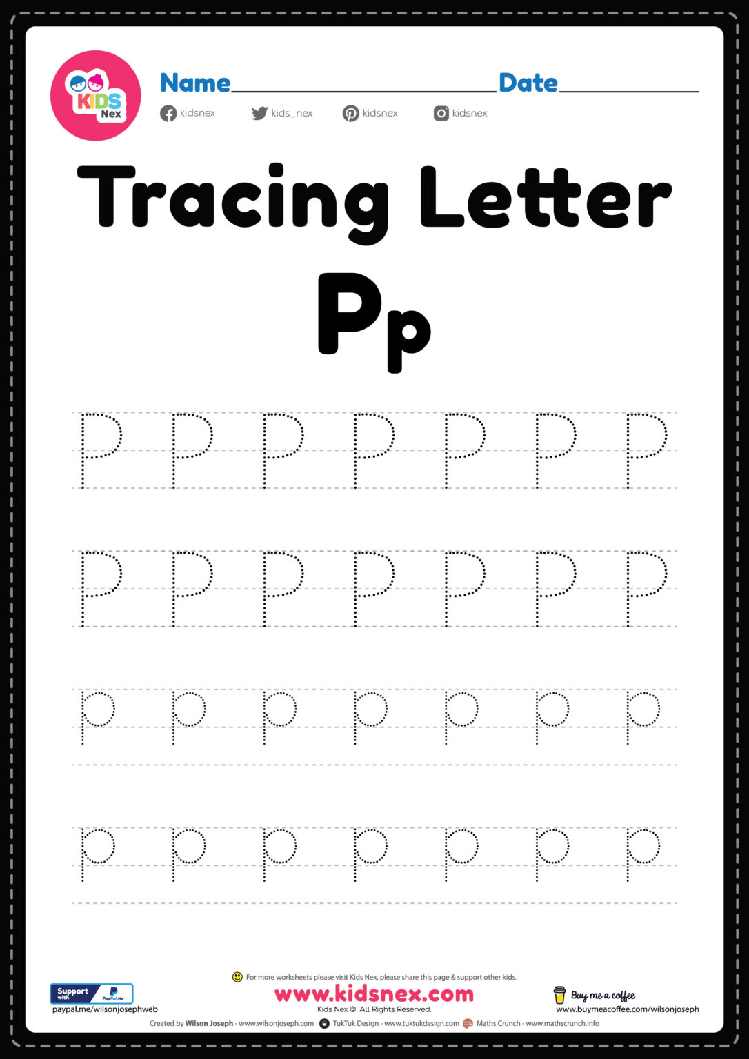 Free Printable PDF Tracing Letter P Alphabet Worksheet PDF