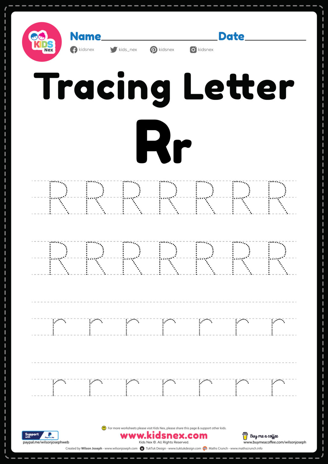Learning R Tracing Free Printable PDF - Tracing Letter R Alphabet Worksheet
