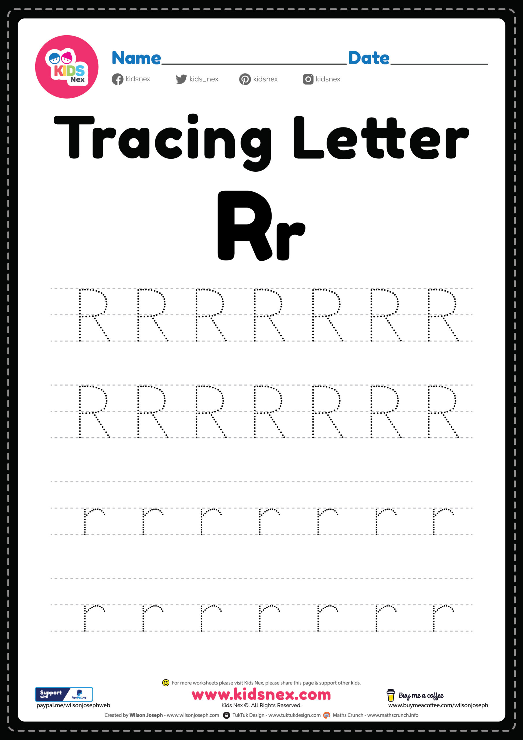 Tracing Letter R Alphabet Worksheet