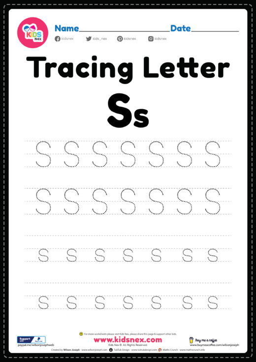 Tracing Letter S Alphabet Worksheet