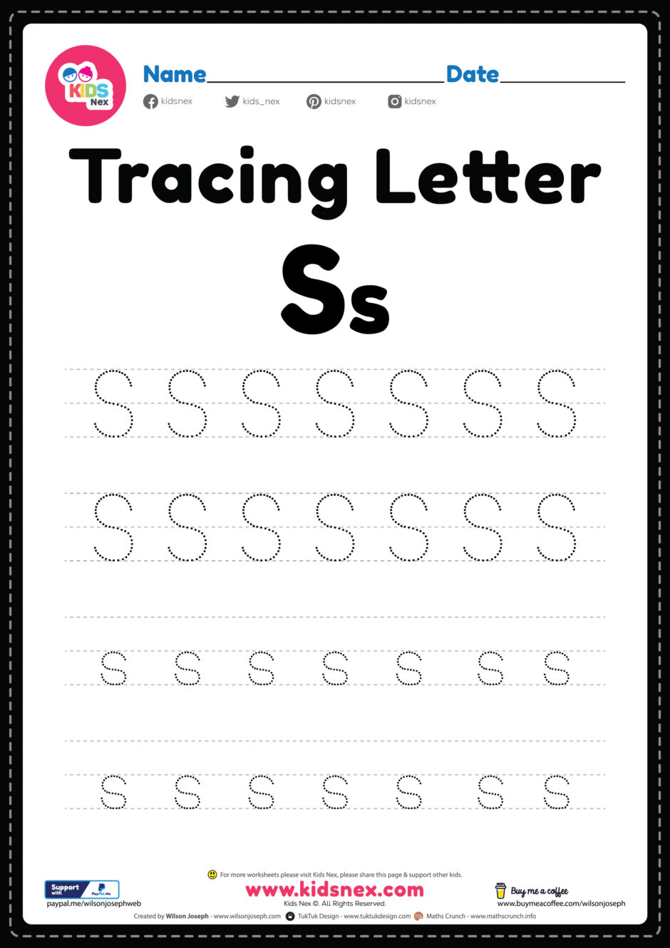 Tracing Letter S Alphabet Worksheet