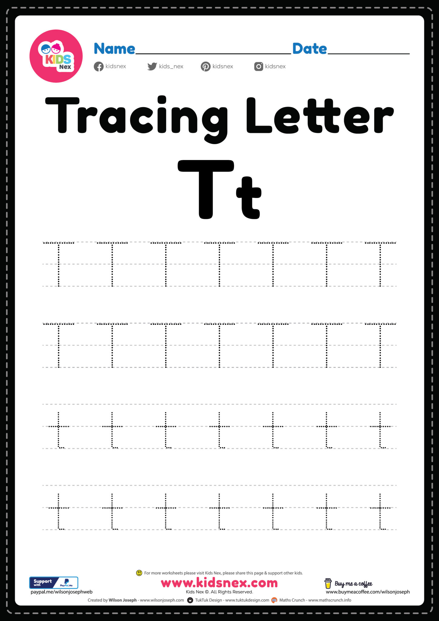 Free Printable PDF - Tracing Letter T Alphabet Worksheet