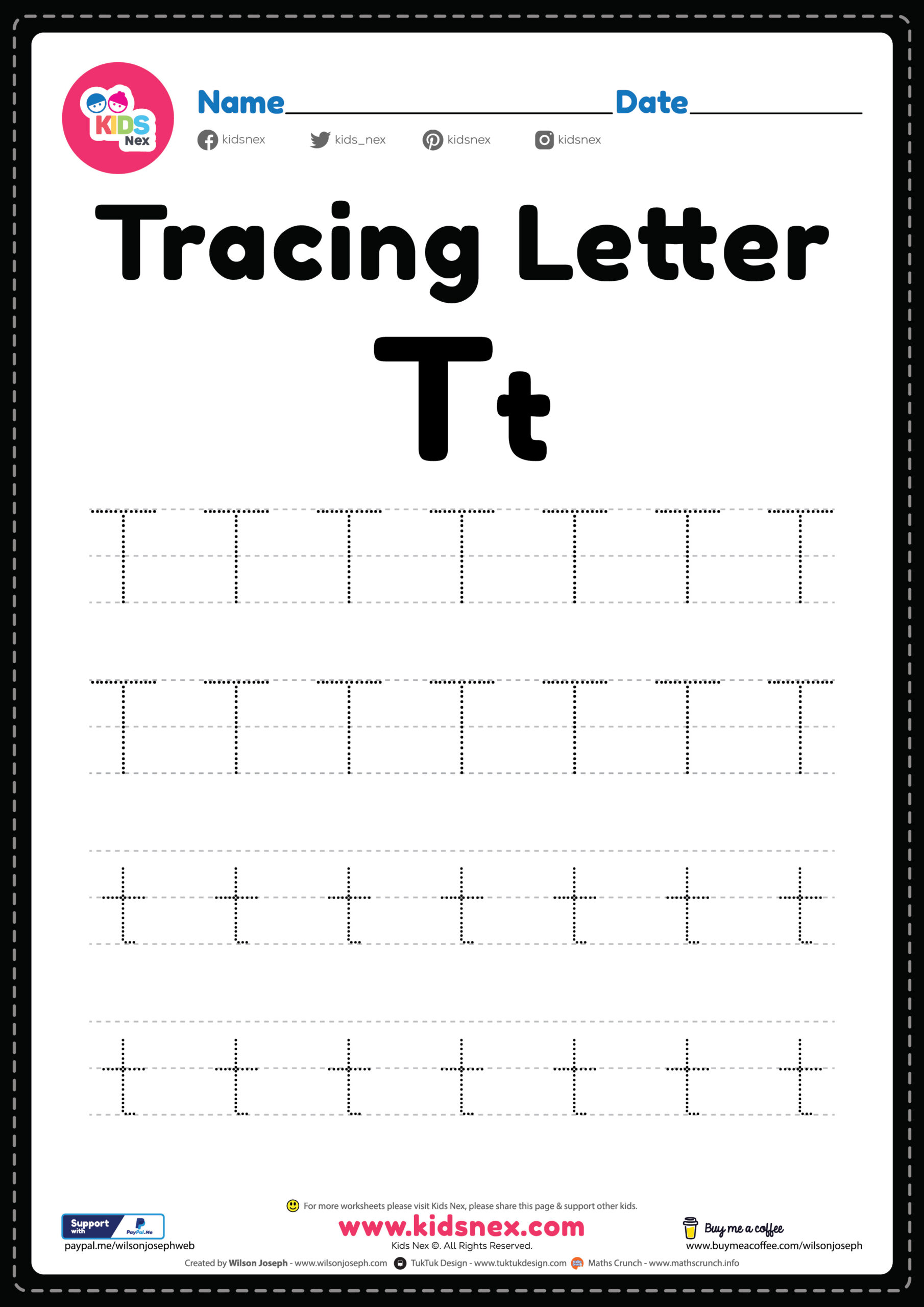 Tracing Letter T Alphabet Worksheet