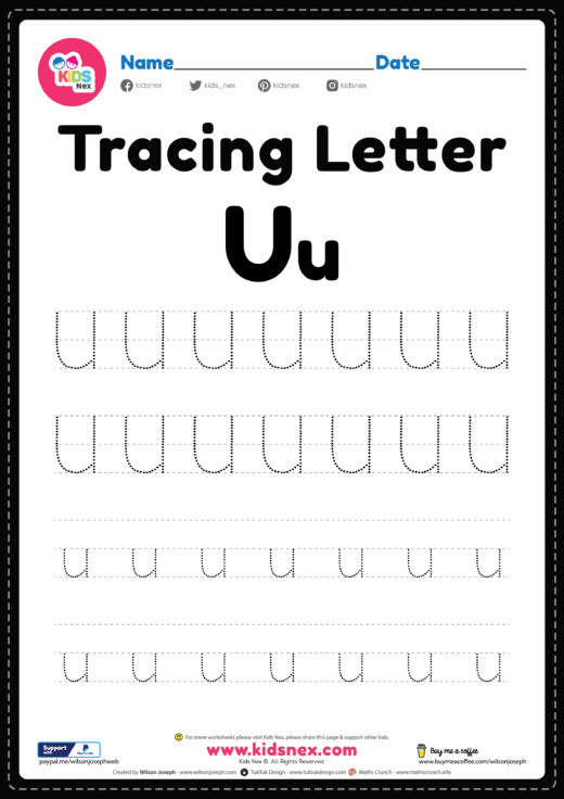 Tracing Letter U Alphabet Worksheet
