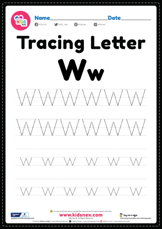 Tracing Letter W Alphabet Worksheet