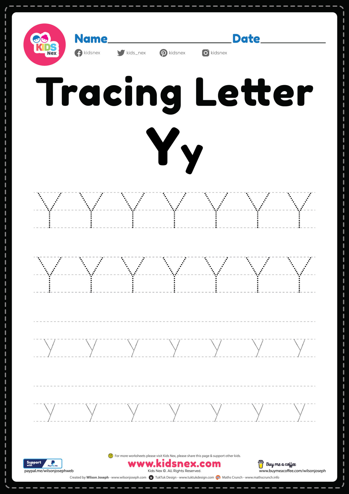 Free Printable PDF Tracing Letter Y Alphabet Worksheet