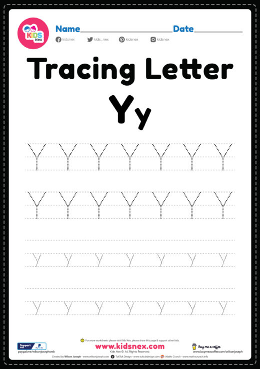 Tracing Letter Y Alphabet Worksheet