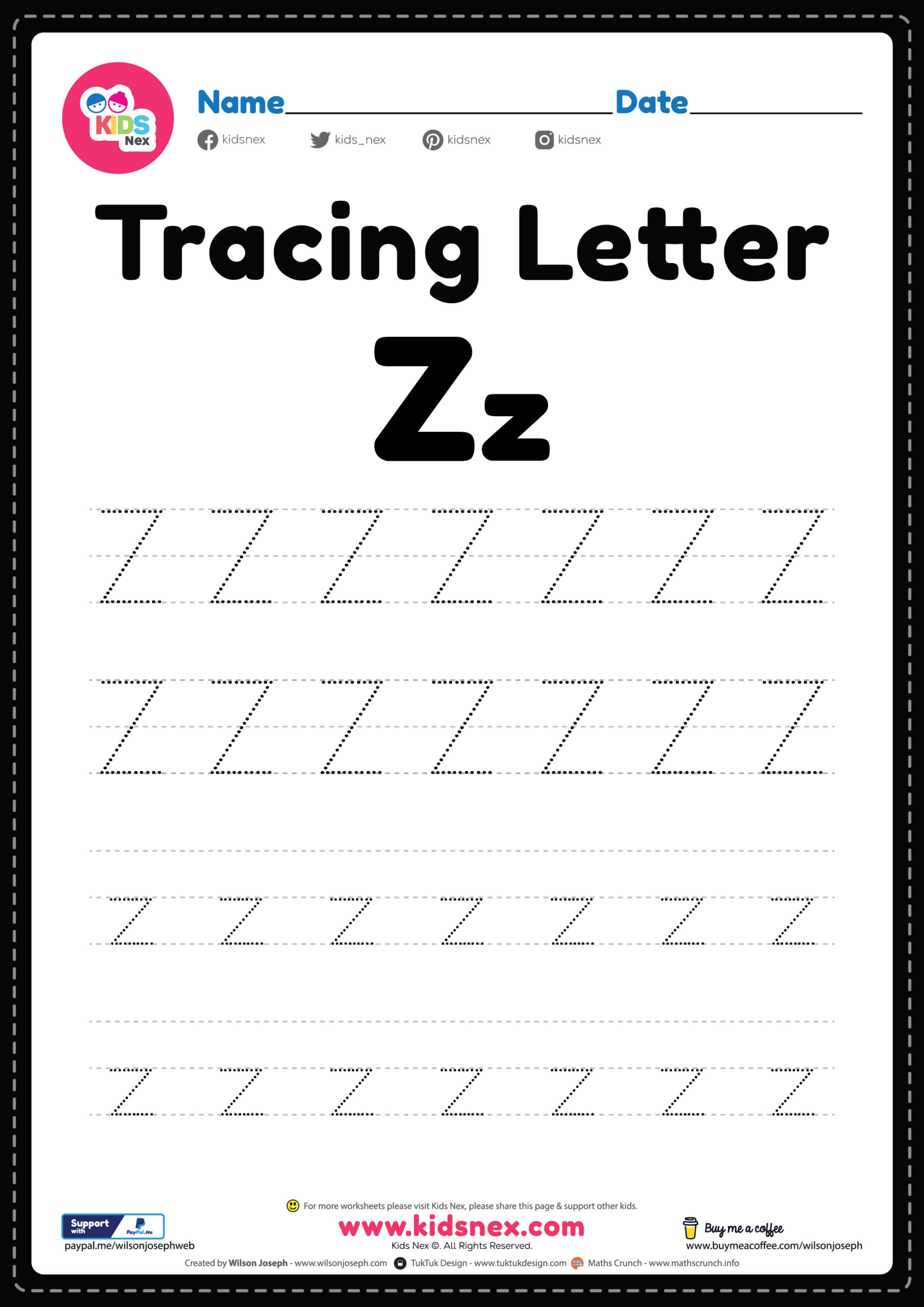 Tracing Letter Z Alphabet Worksheet