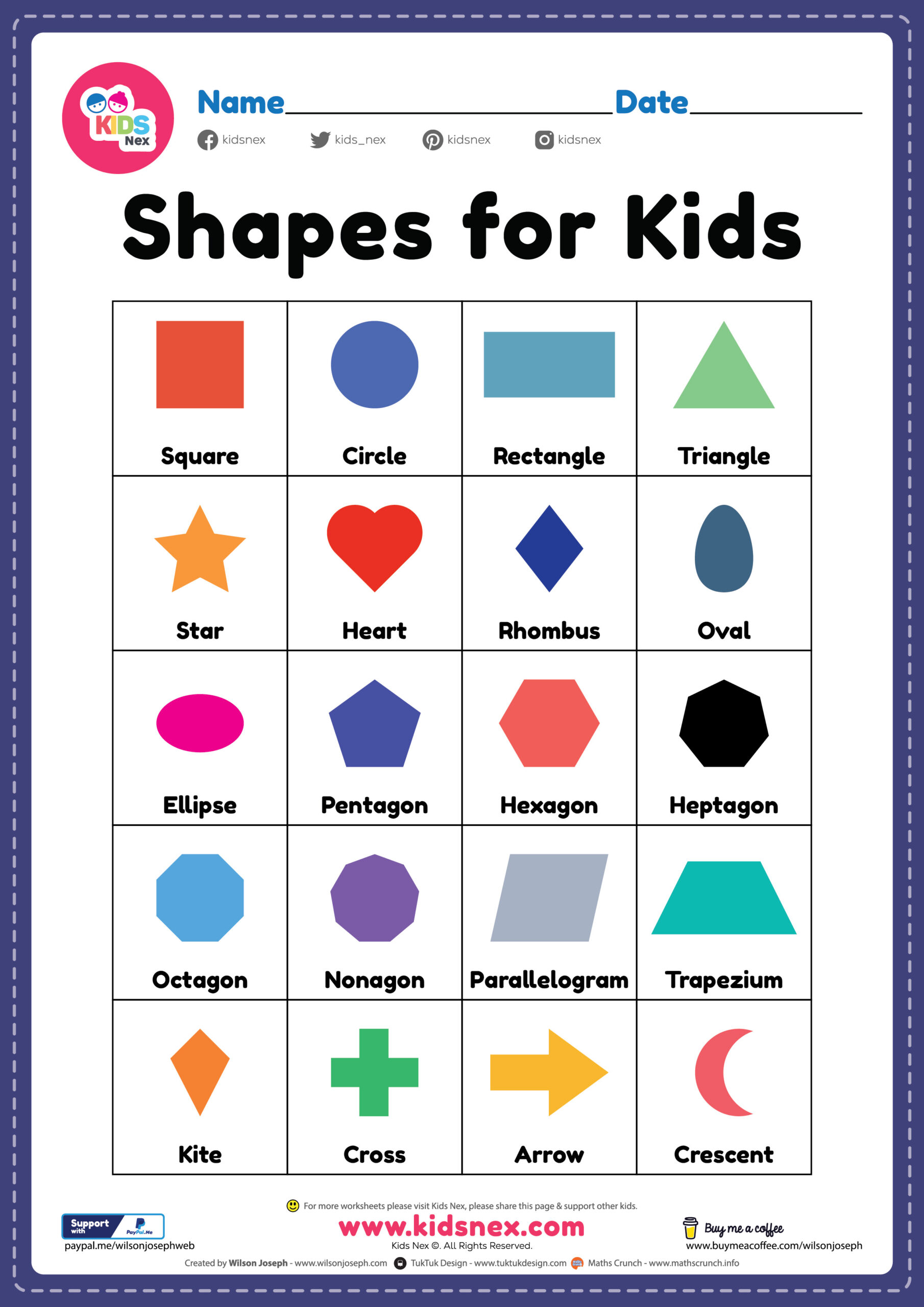Shapes for Kids Printable Free PDF for Preschool Children