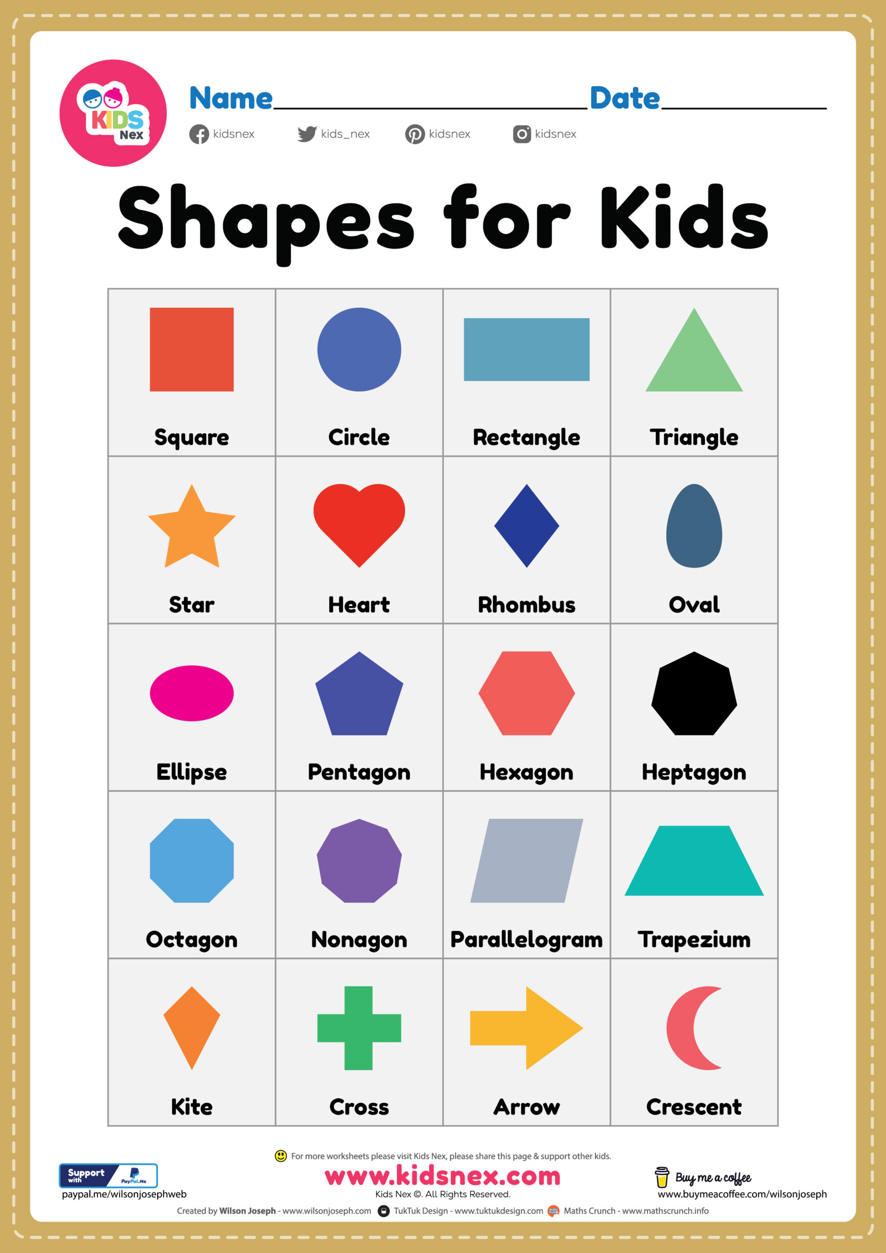 Free Printable Shapes For Kids Preschool And Kindergarten