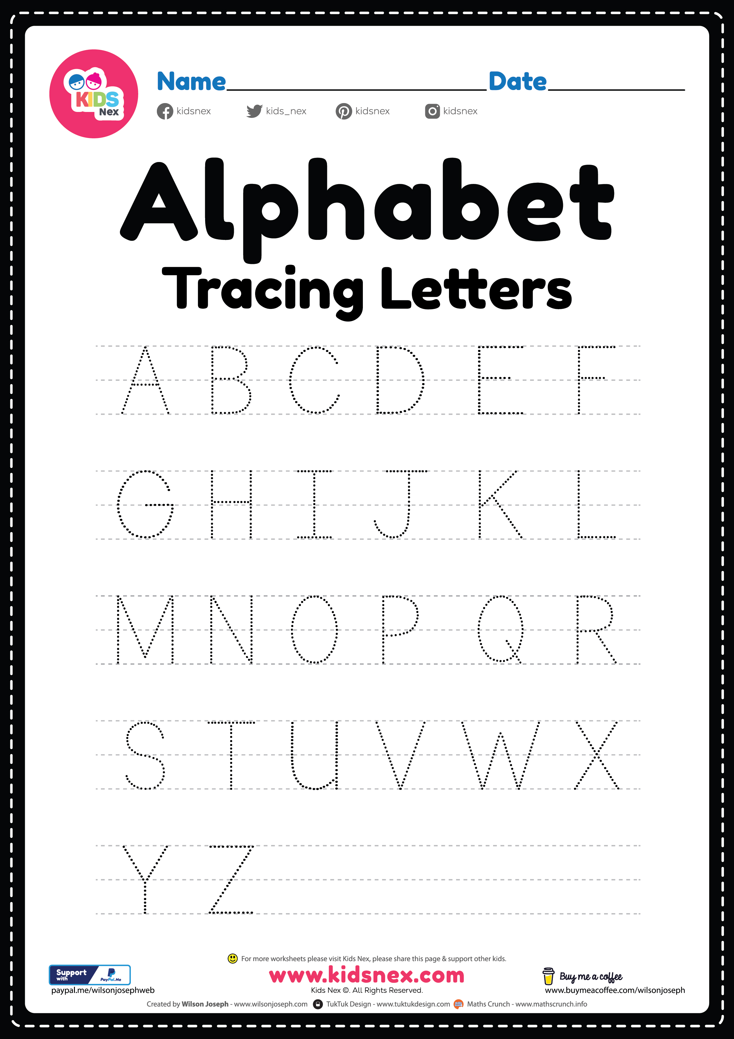 Tracing Alphabet, Worksheet - Free Printable PDF for Kids Within Tracing Letters Template