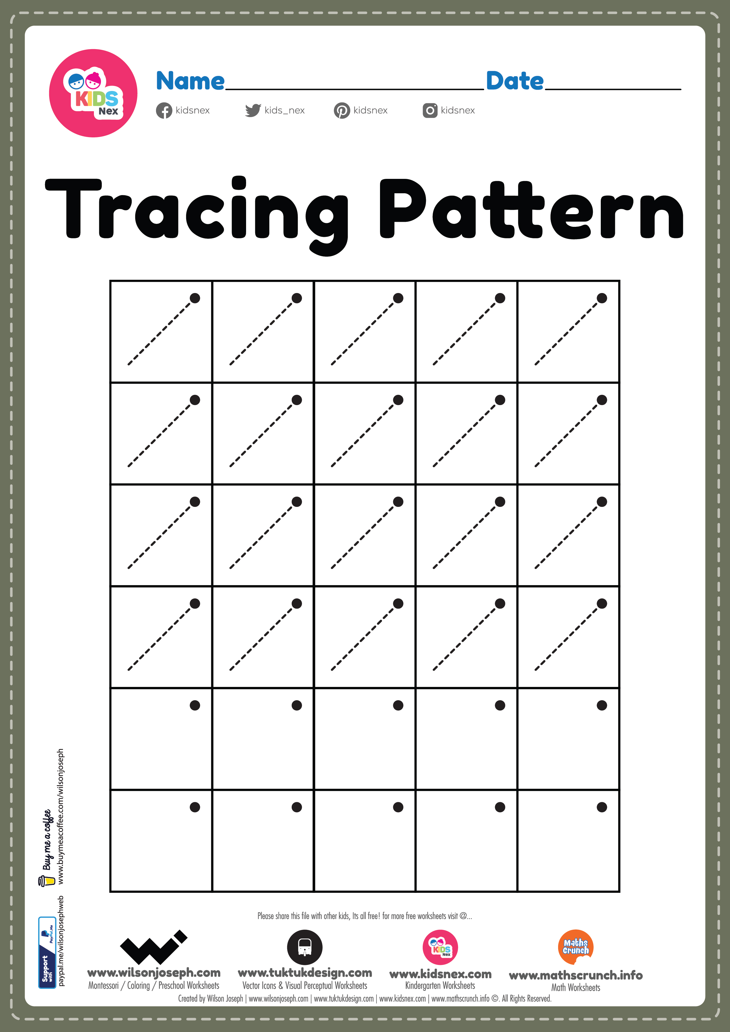 Tracing Pattern Right Slanting Line Worksheet