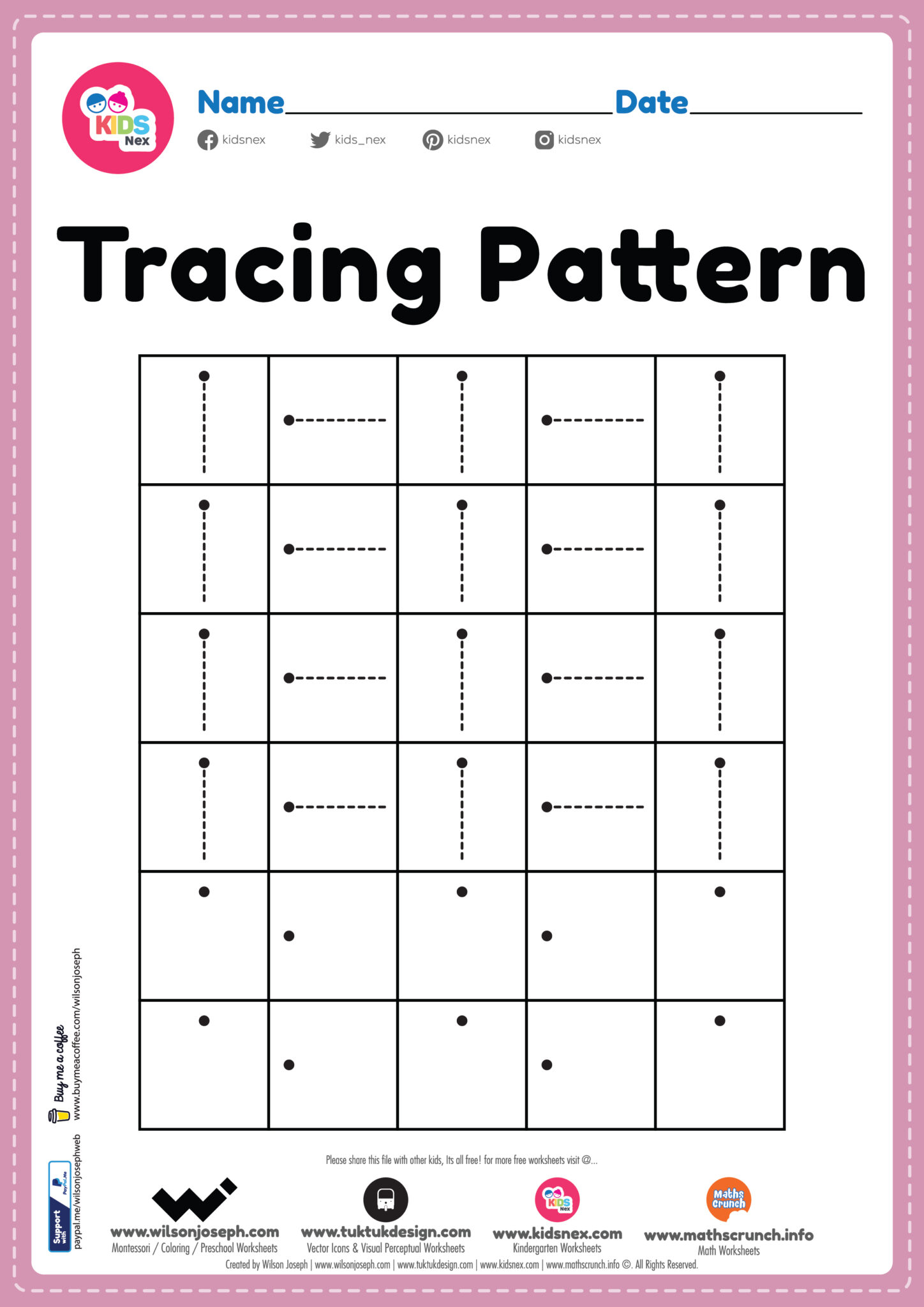 Tracing Pattern Standing and Sleeping Line, Free Printable