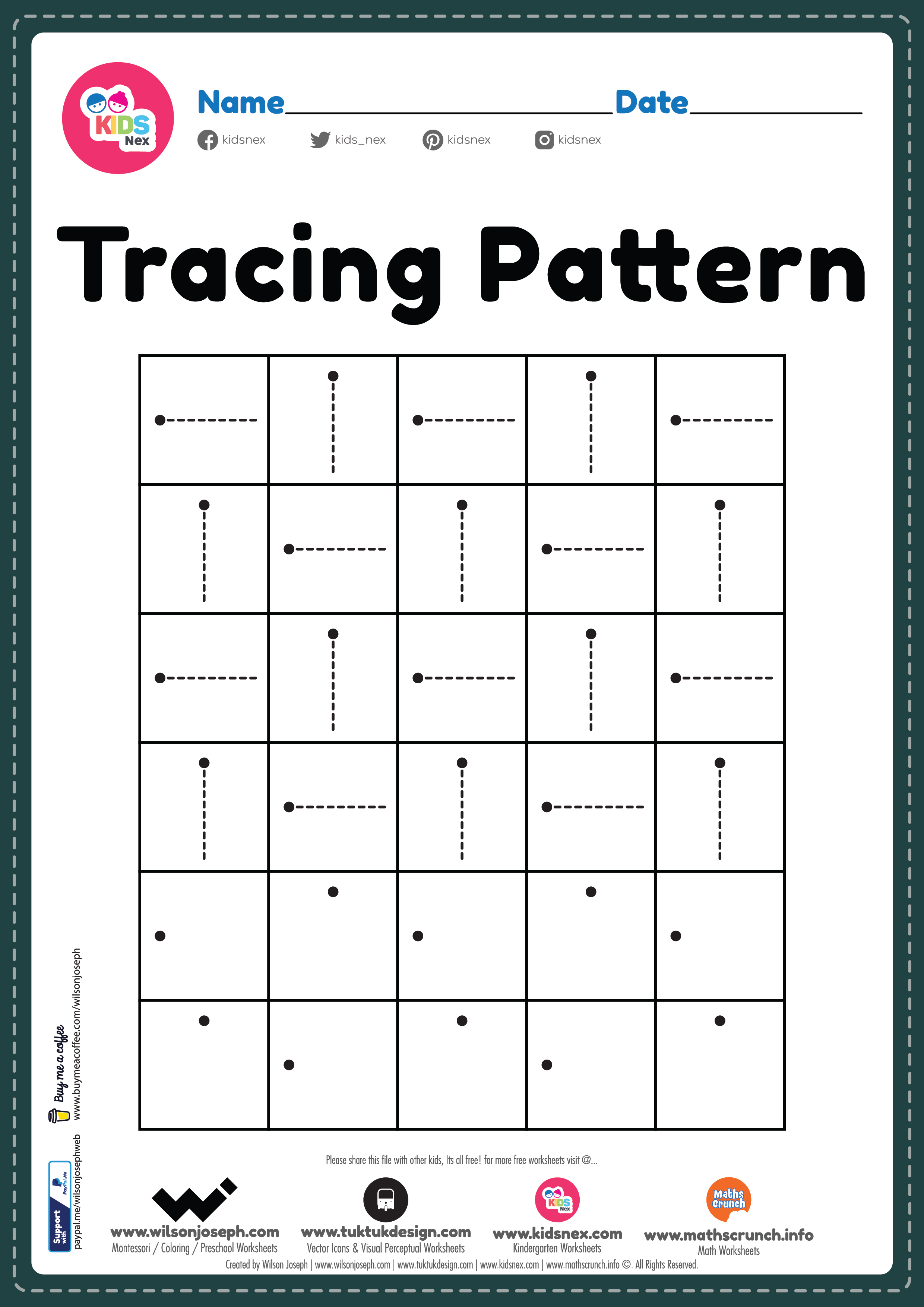 Tracing Pattern worksheet Sleeping and Standing Lines